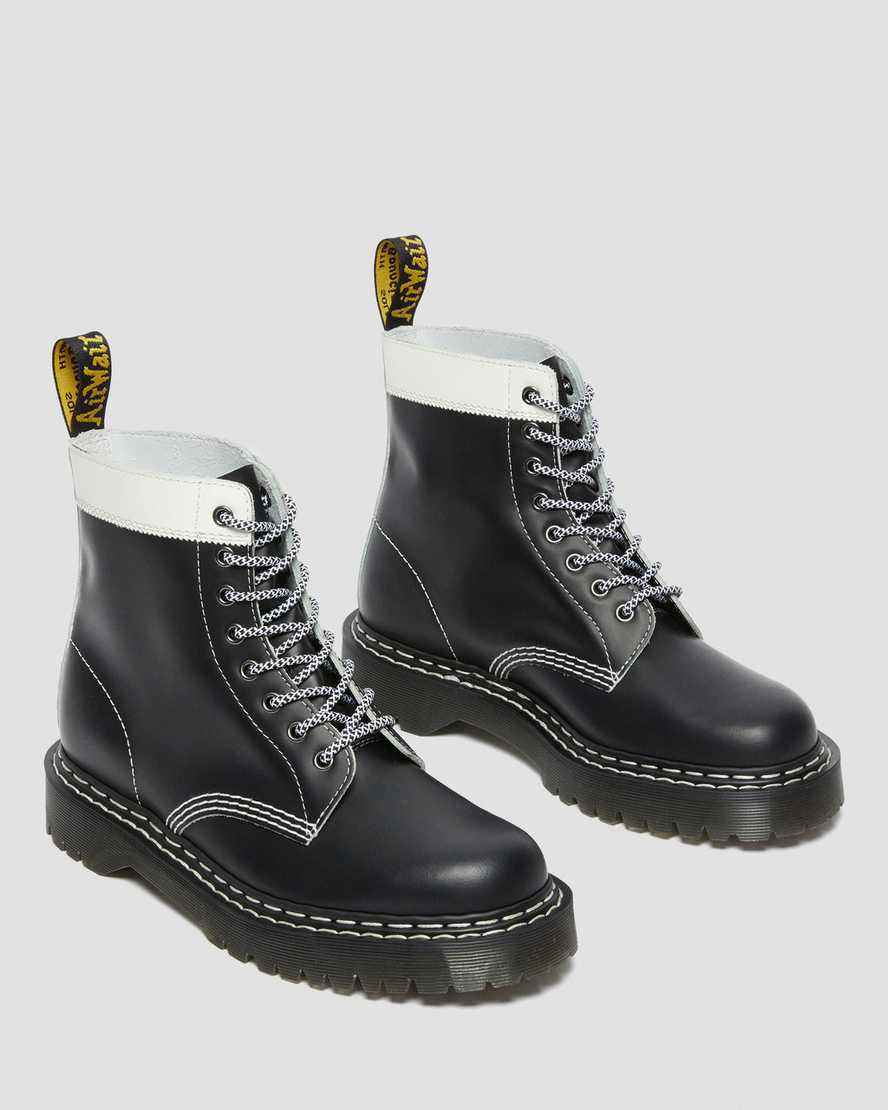 Botas Plataforma Dr Martens 1460 Pascal Bex Leather Contrast Lace Up Hombre Negras Blancas  España |  47953-IVOK