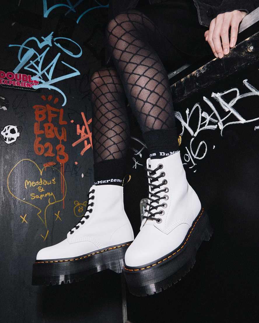 Botas Plataforma Dr Martens 1460 Pascal Max Leather Mujer Blancas  España |  68314-TBVK