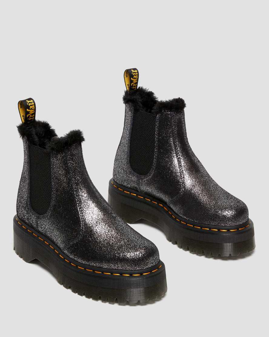 Botas Plataforma Dr Martens 2976 Faux Fur-Lined Metallic Chelsea Mujer Negras  España |  28906-NYTV