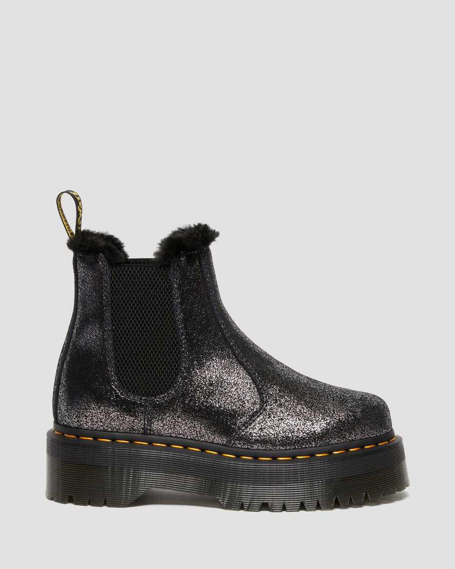 Botas Plataforma Dr Martens 2976 Faux Fur-Lined Metallic Chelsea Mujer Negras  España |  28906-NYTV