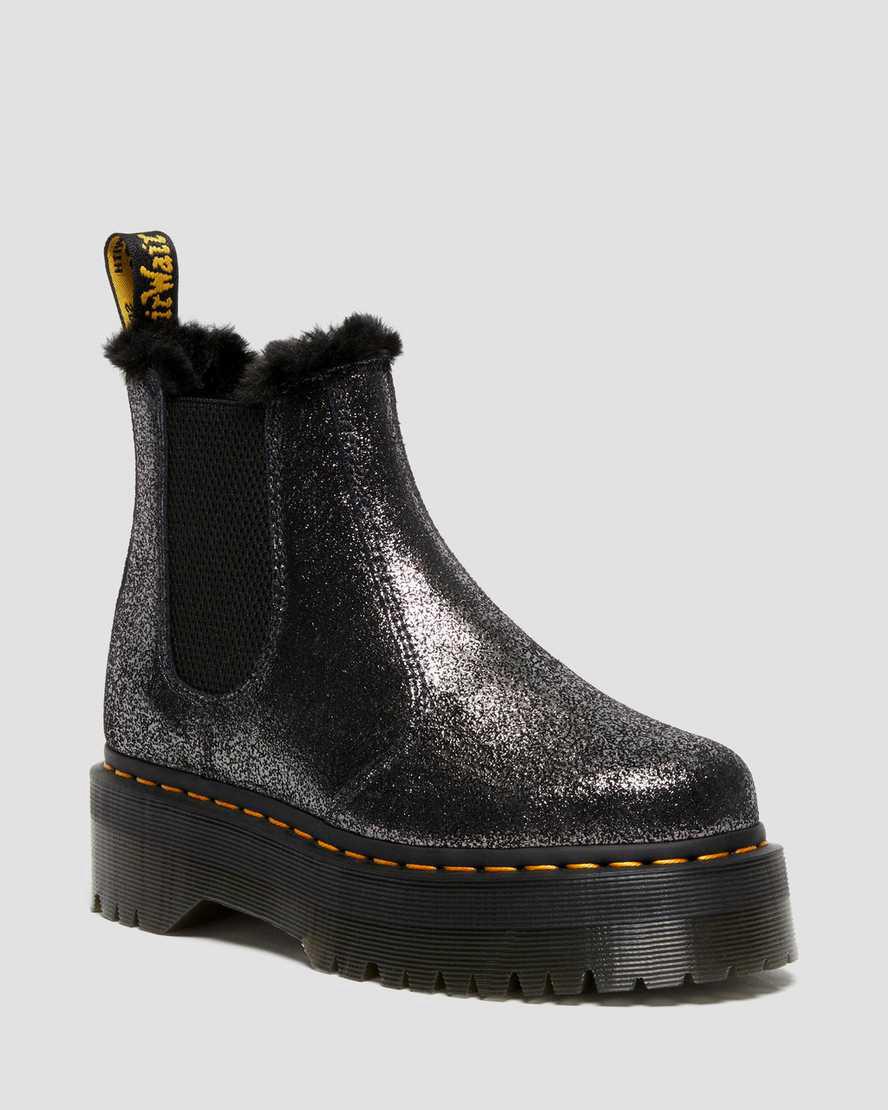 Botas Plataforma Dr Martens 2976 Faux Fur-Lined Metallic Chelsea Mujer Negras  España |  28906-NYTV