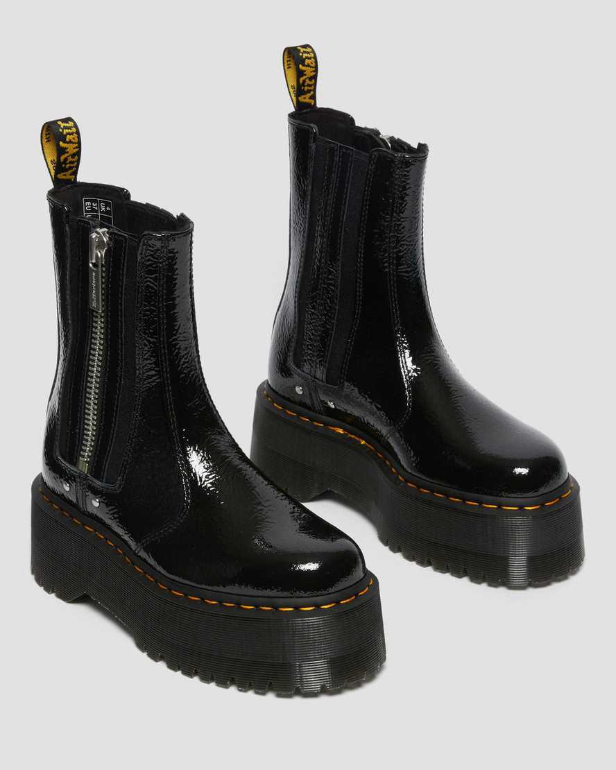 Botas Plataforma Dr Martens 2976 Max Distressed Patent Chelsea Mujer Negras  España |  08167-PEXU