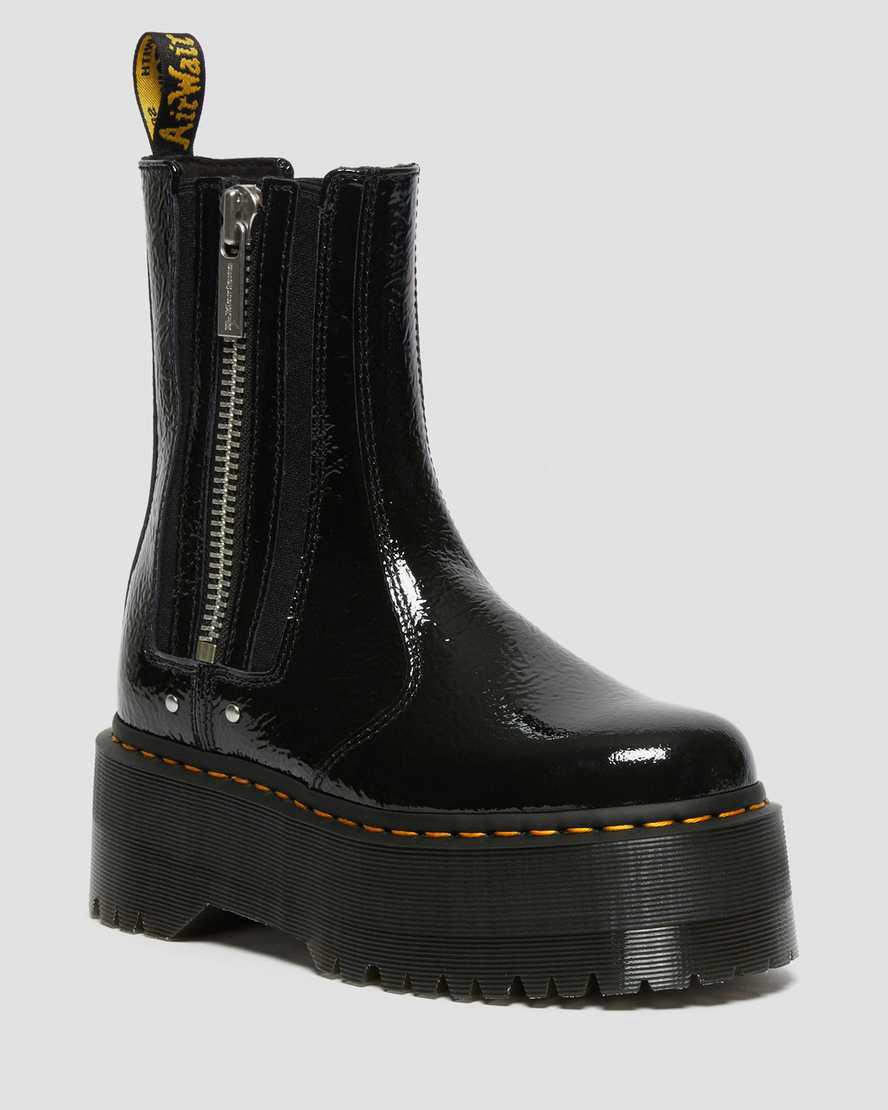 Botas Plataforma Dr Martens 2976 Max Distressed Patent Chelsea Mujer Negras  España |  08167-PEXU