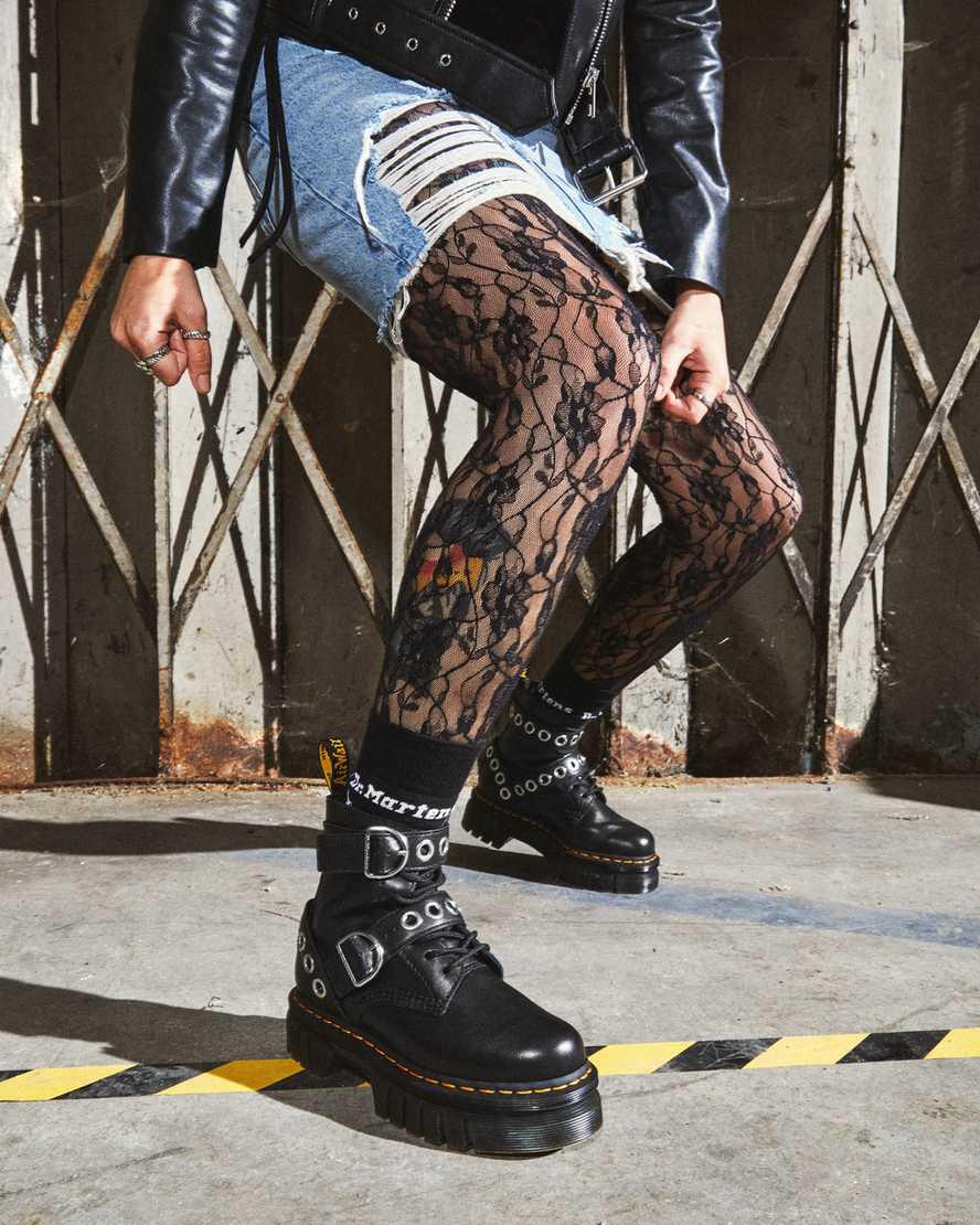 Botas Plataforma Dr Martens Audrick Hardware Leather Mujer Negras  España |  15384-GWHZ