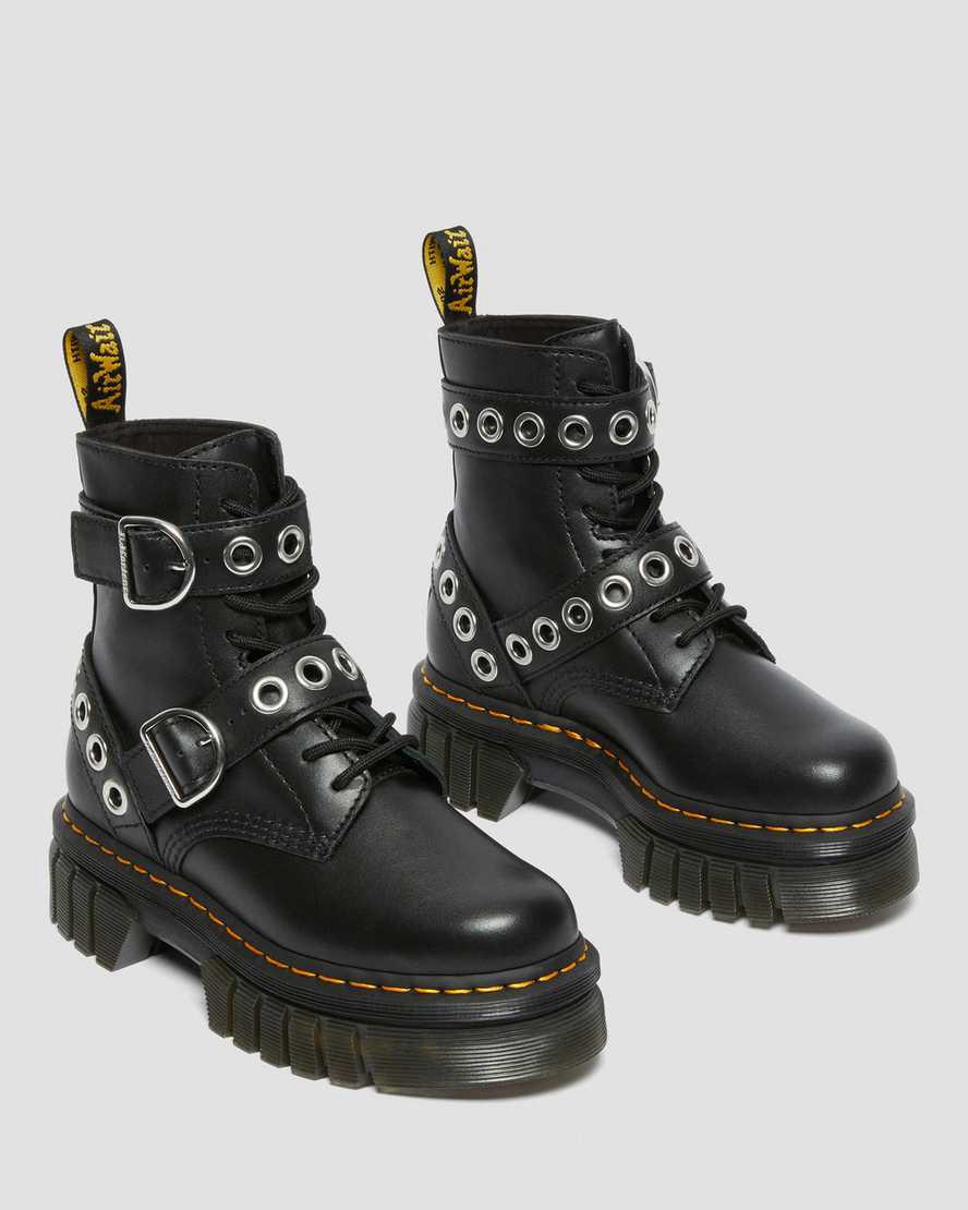 Botas Plataforma Dr Martens Audrick Hardware Leather Mujer Negras  España |  15384-GWHZ
