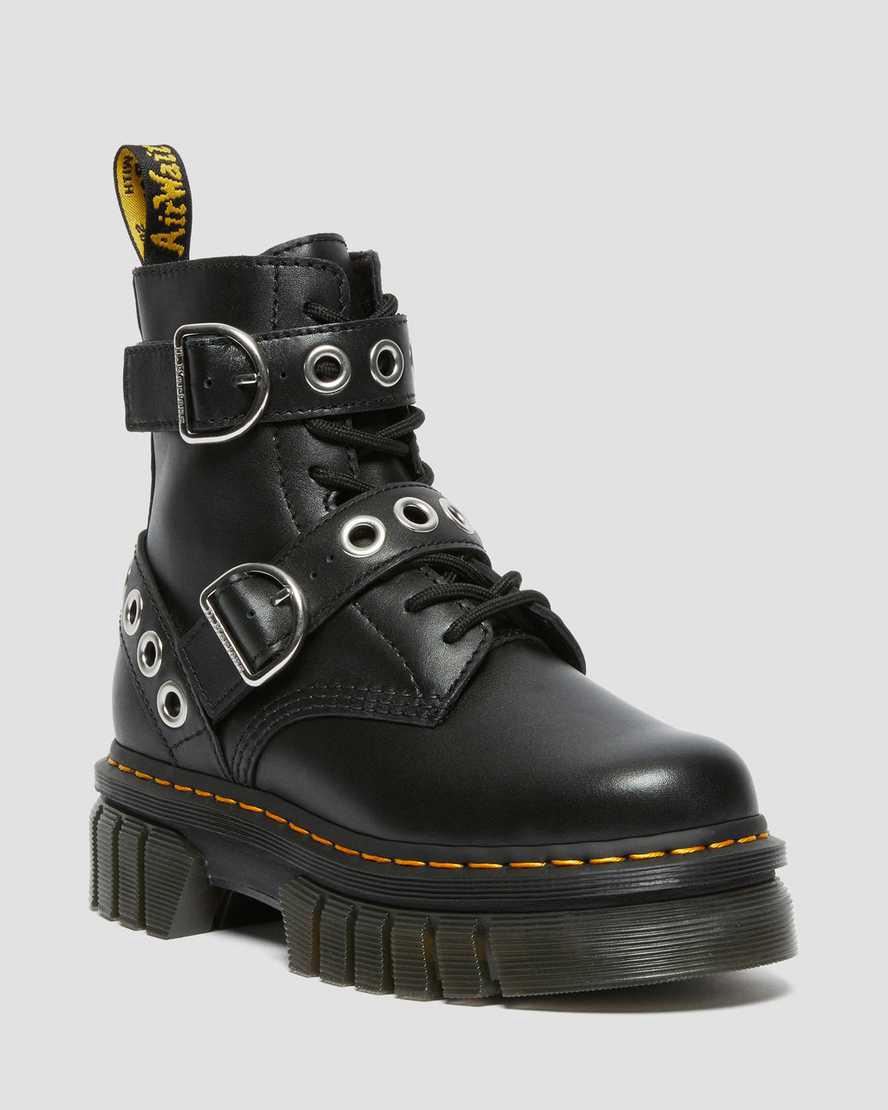Botas Plataforma Dr Martens Audrick Hardware Leather Mujer Negras  España |  15384-GWHZ
