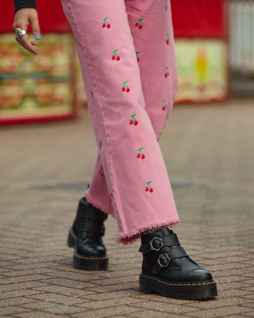 Botas Plataforma Dr Martens Devon Flower Buckle Leather Mujer Negras  España |  03745-AFUO