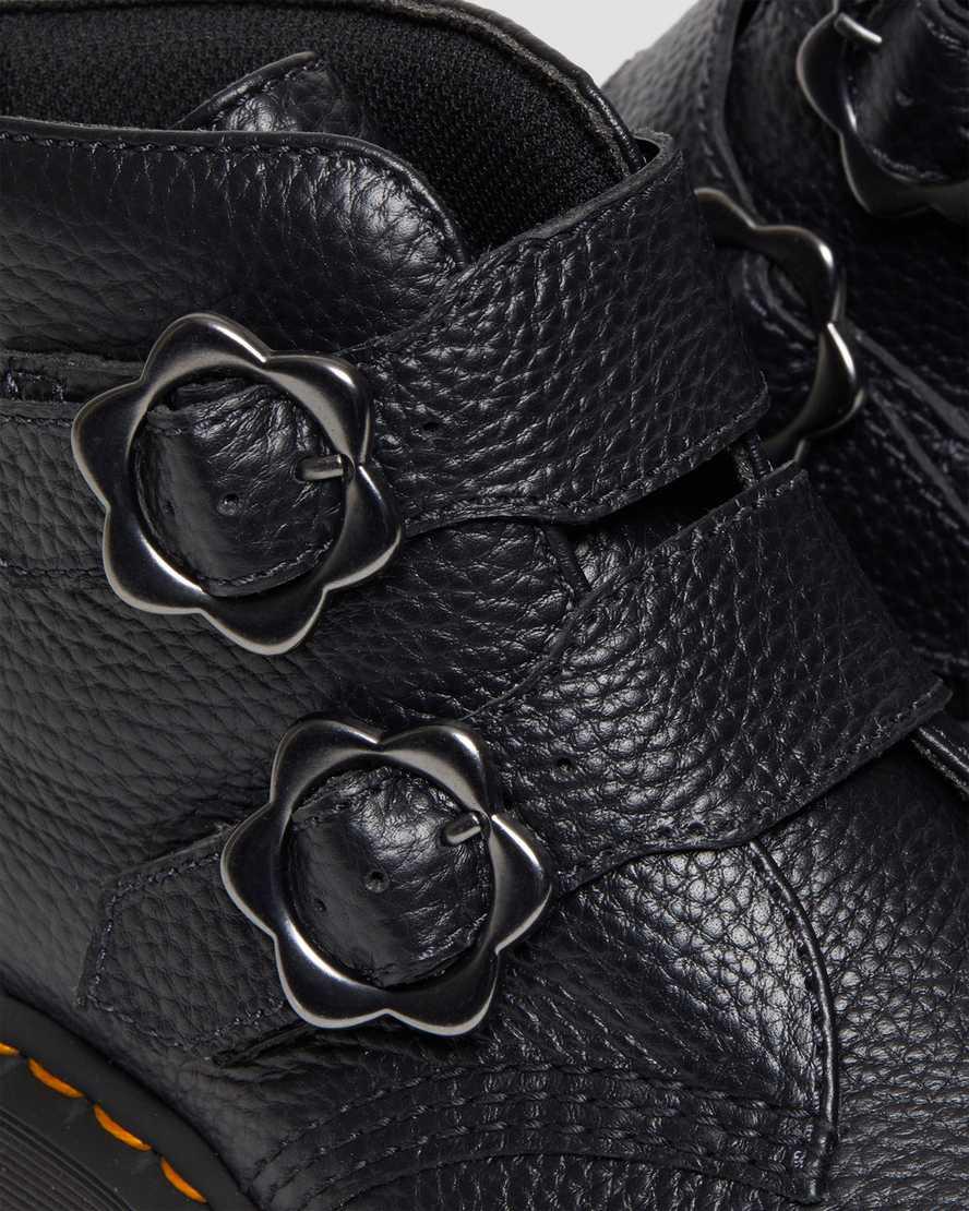 Botas Plataforma Dr Martens Devon Flower Buckle Leather Mujer Negras  España |  03745-AFUO