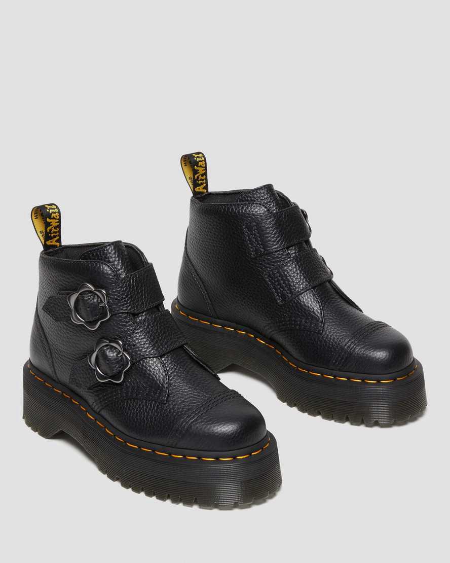 Botas Plataforma Dr Martens Devon Flower Buckle Leather Mujer Negras  España |  03745-AFUO