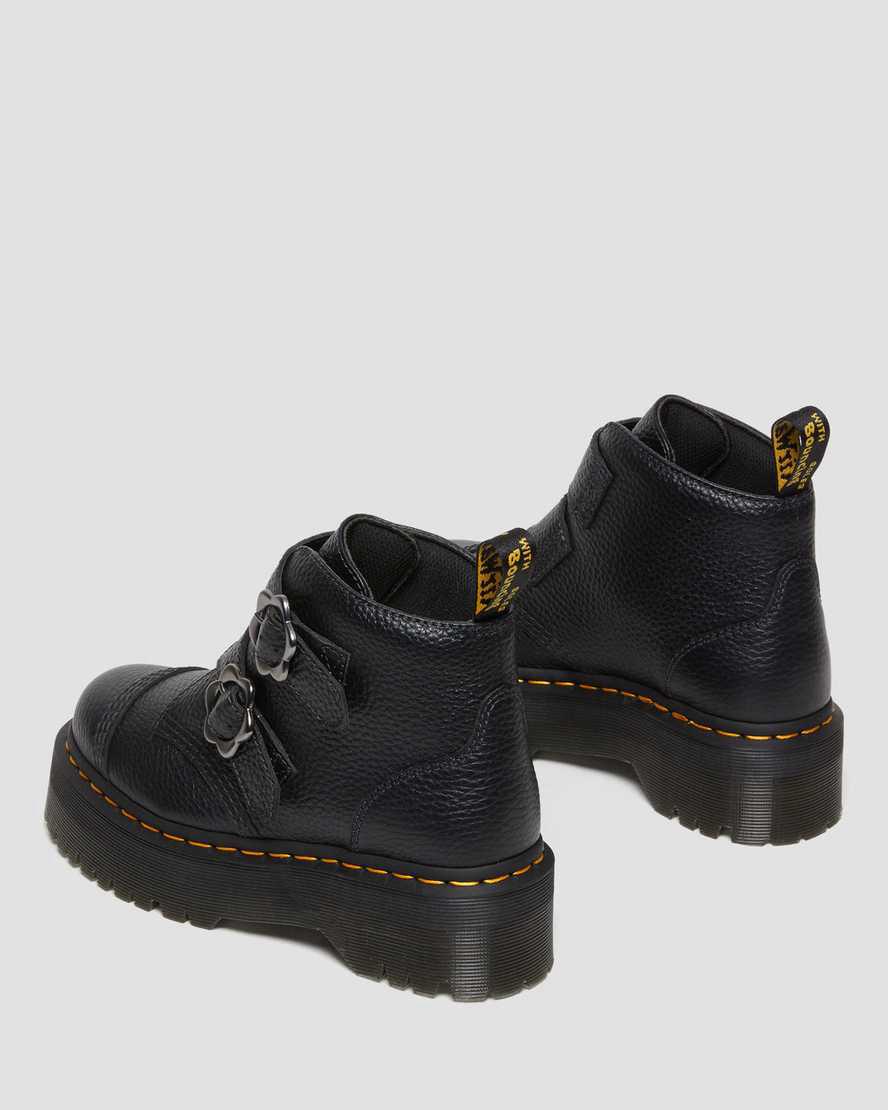 Botas Plataforma Dr Martens Devon Flower Buckle Leather Mujer Negras  España |  03745-AFUO