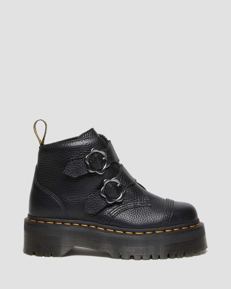 Botas Plataforma Dr Martens Devon Flower Buckle Leather Mujer Negras  España |  03745-AFUO