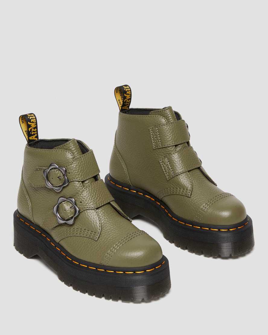 Botas Plataforma Dr Martens Devon Flower Buckle Leather Mujer Kaki Verde  España |  04916-ETMV