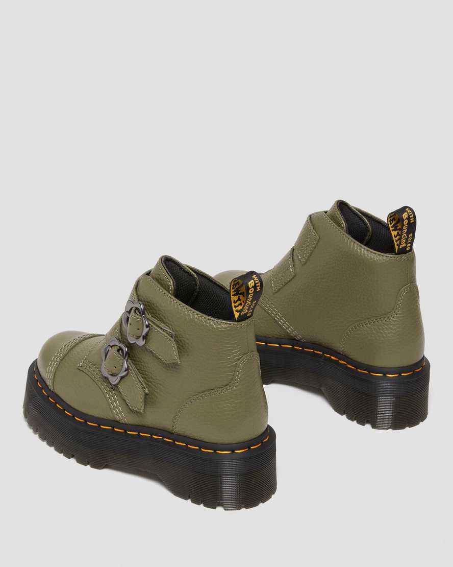 Botas Plataforma Dr Martens Devon Flower Buckle Leather Mujer Kaki Verde  España |  04916-ETMV