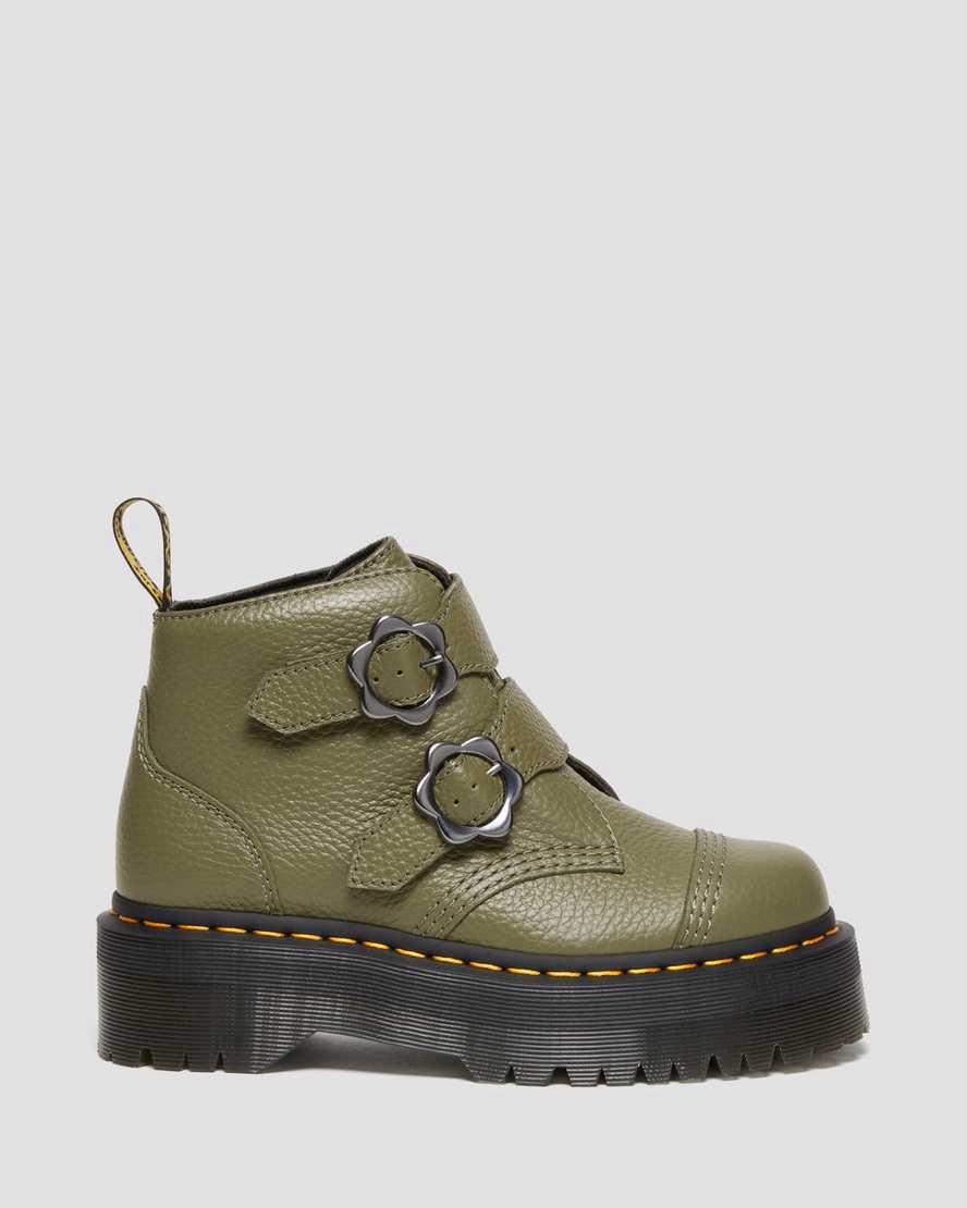 Botas Plataforma Dr Martens Devon Flower Buckle Leather Mujer Kaki Verde  España |  04916-ETMV