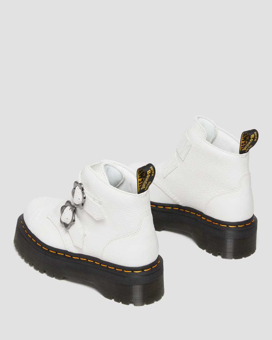 Botas Plataforma Dr Martens Devon Flower Buckle Leather Mujer Blancas  España |  34089-MWYZ