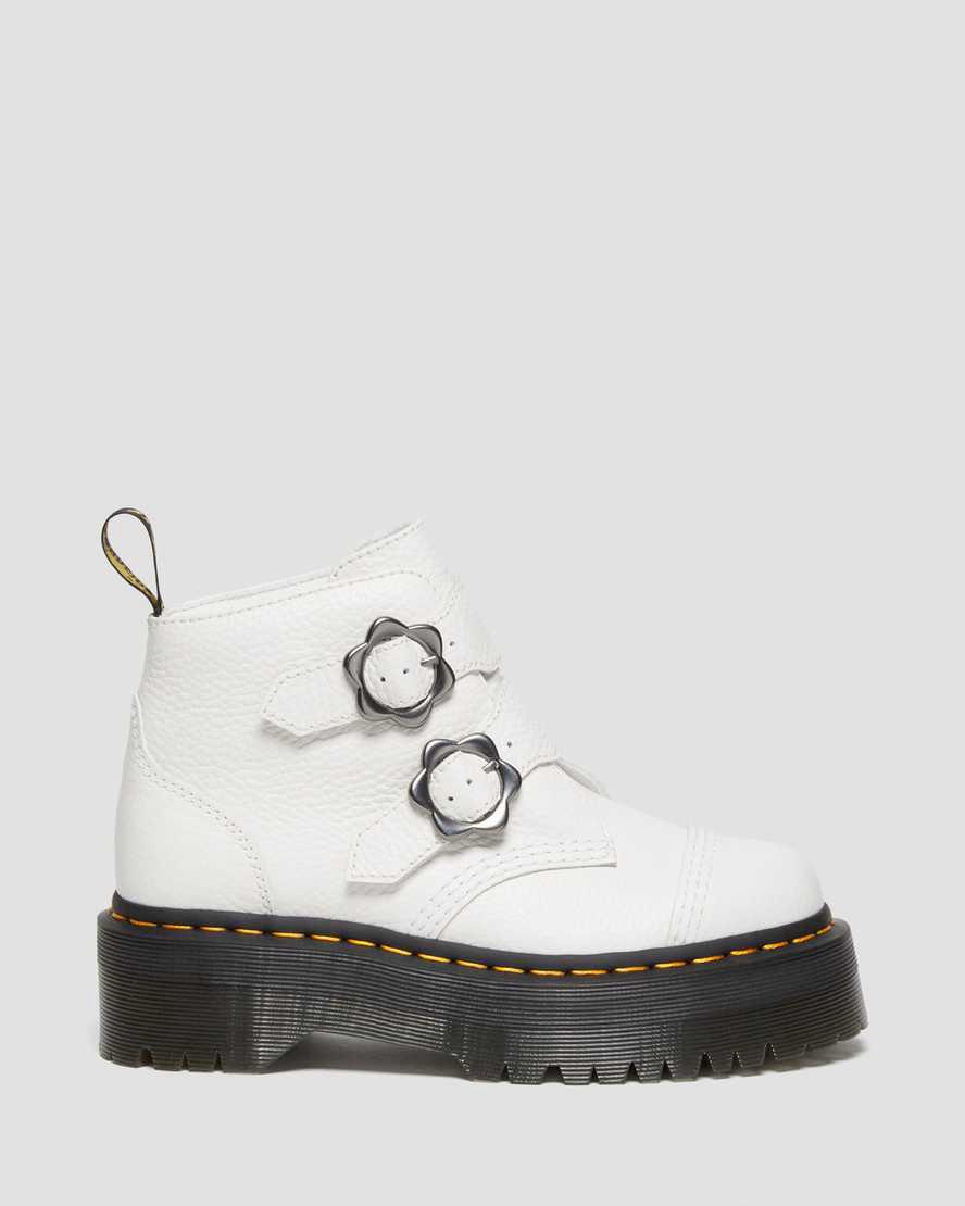 Botas Plataforma Dr Martens Devon Flower Buckle Leather Mujer Blancas  España |  34089-MWYZ