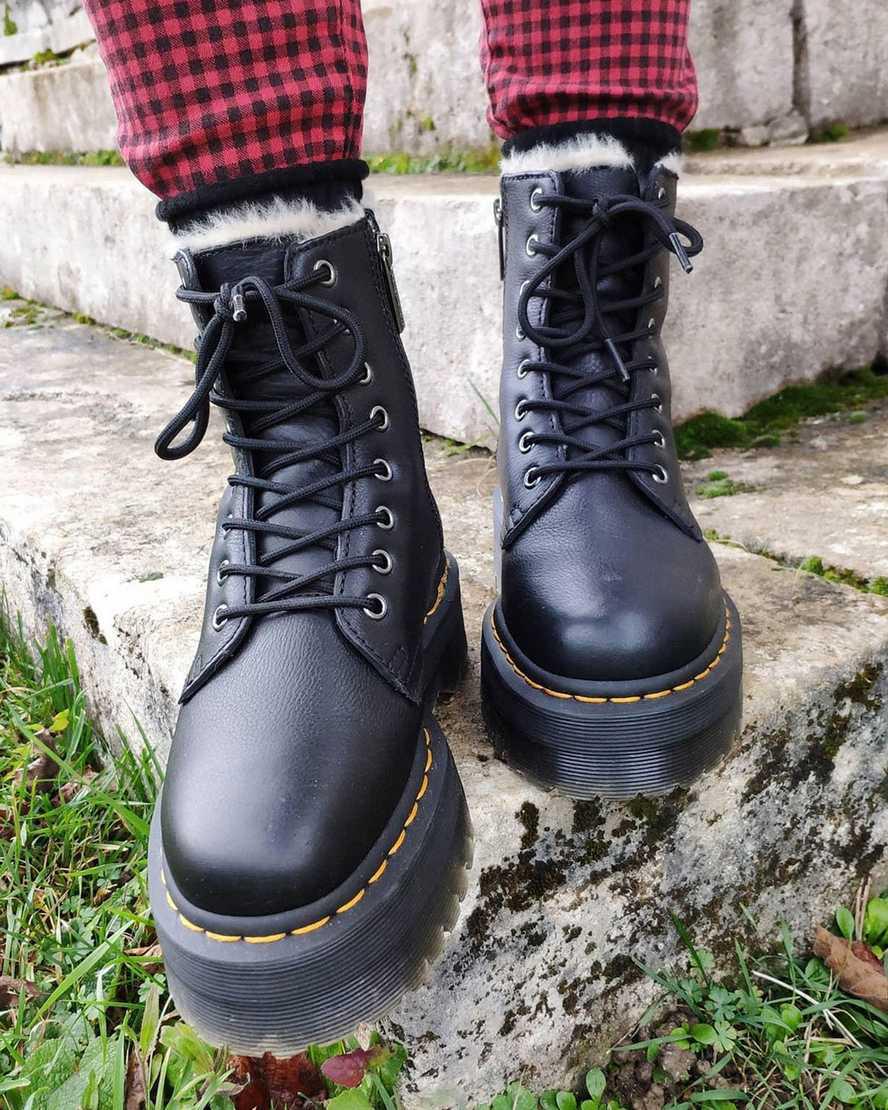 Botas Plataforma Dr Martens Jadon Boot Leather Faux Fur Lined Hombre Negras  España |  39028-EWNB