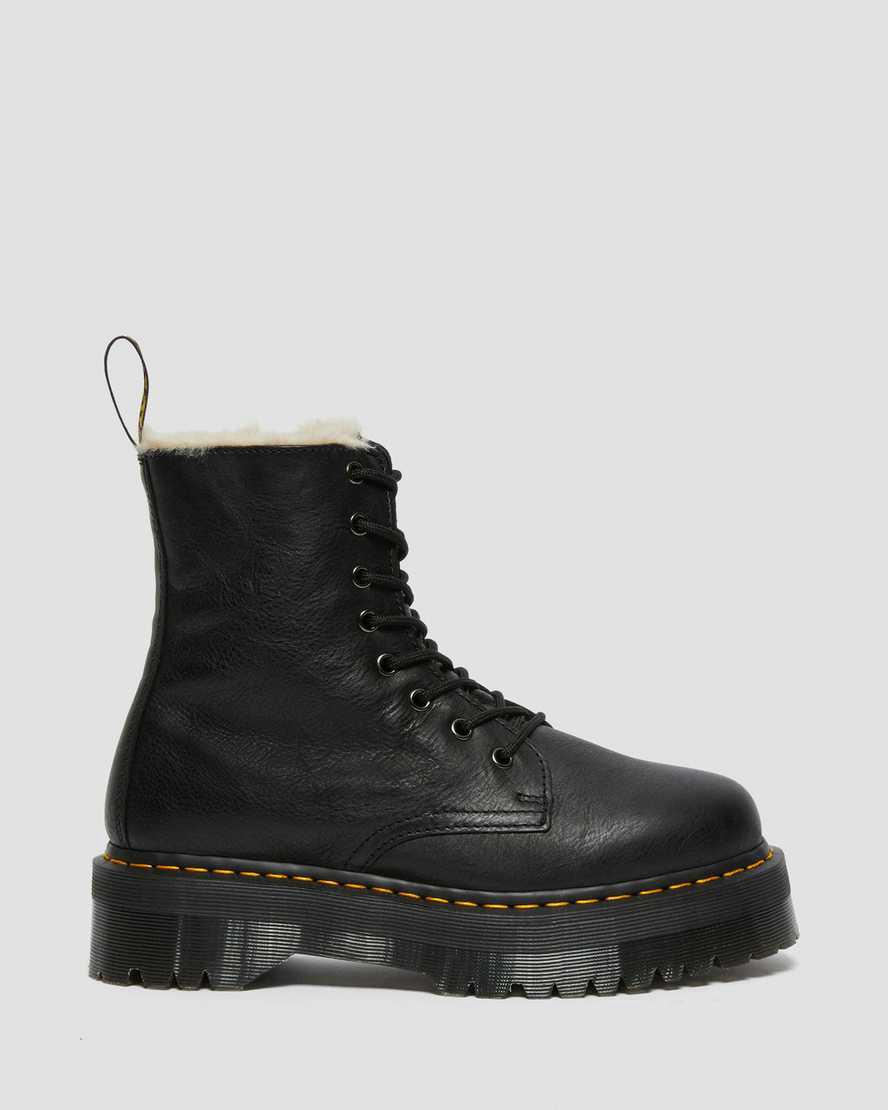 Botas Plataforma Dr Martens Jadon Boot Leather Faux Fur Lined Hombre Negras  España |  39028-EWNB