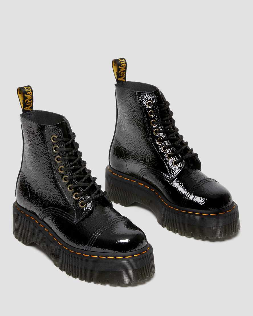Botas Plataforma Dr Martens Sinclair Distressed Patent Leather Mujer Negras  España |  38516-VDEF