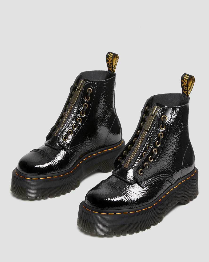 Botas Plataforma Dr Martens Sinclair Distressed Patent Leather Mujer Negras  España |  38516-VDEF