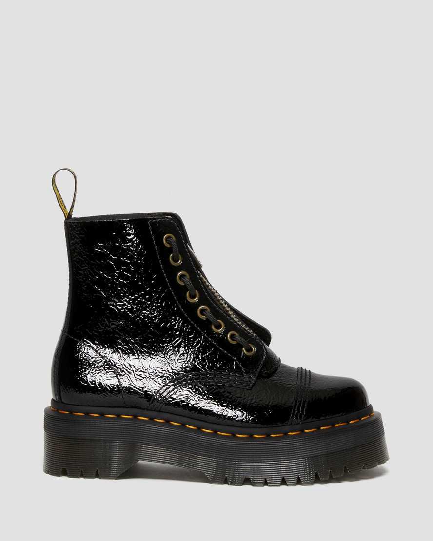 Botas Plataforma Dr Martens Sinclair Distressed Patent Leather Mujer Negras  España |  38516-VDEF