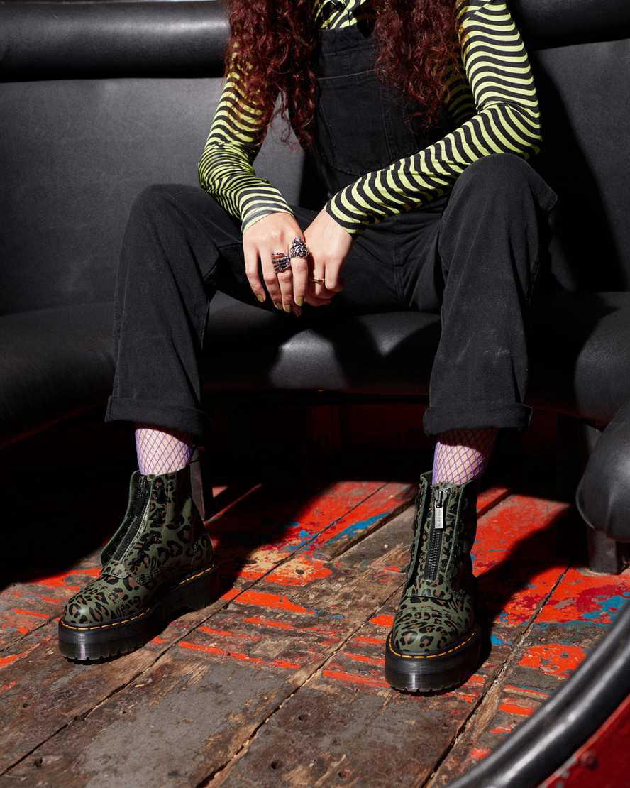 Botas Plataforma Dr Martens Sinclair Distorted Leopard Print Mujer Kaki Verde  España |  47862-LKQV