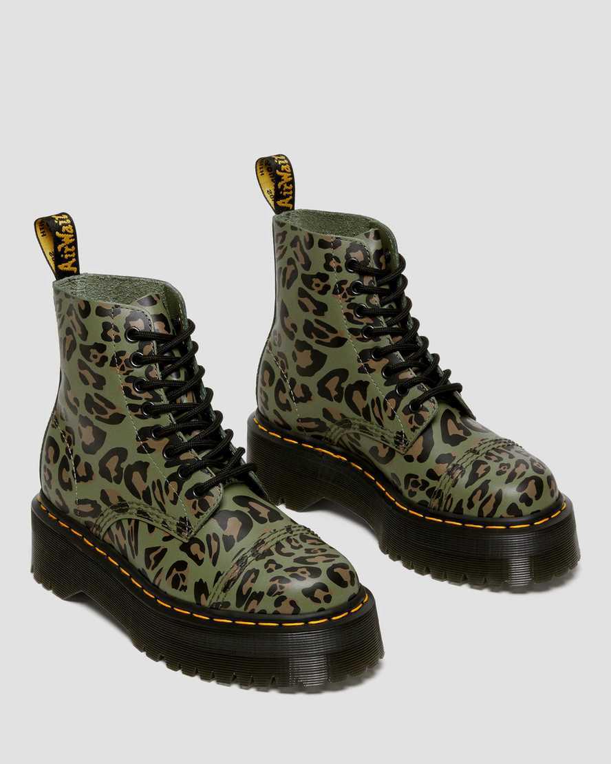 Botas Plataforma Dr Martens Sinclair Distorted Leopard Print Mujer Kaki Verde  España |  47862-LKQV