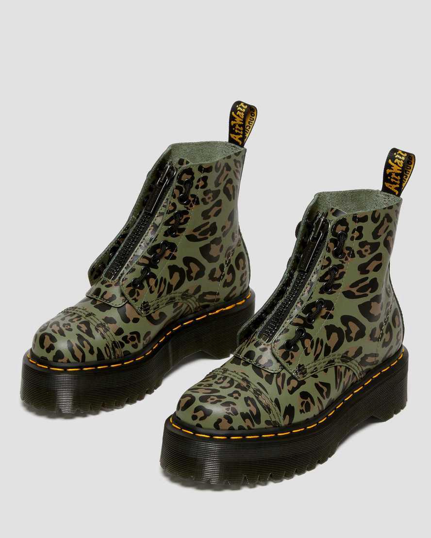 Botas Plataforma Dr Martens Sinclair Distorted Leopard Print Mujer Kaki Verde  España |  47862-LKQV