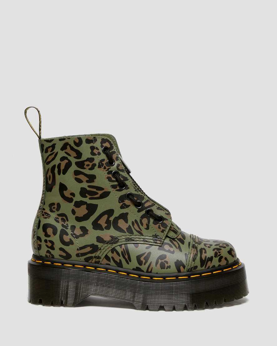 Botas Plataforma Dr Martens Sinclair Distorted Leopard Print Mujer Kaki Verde  España |  47862-LKQV