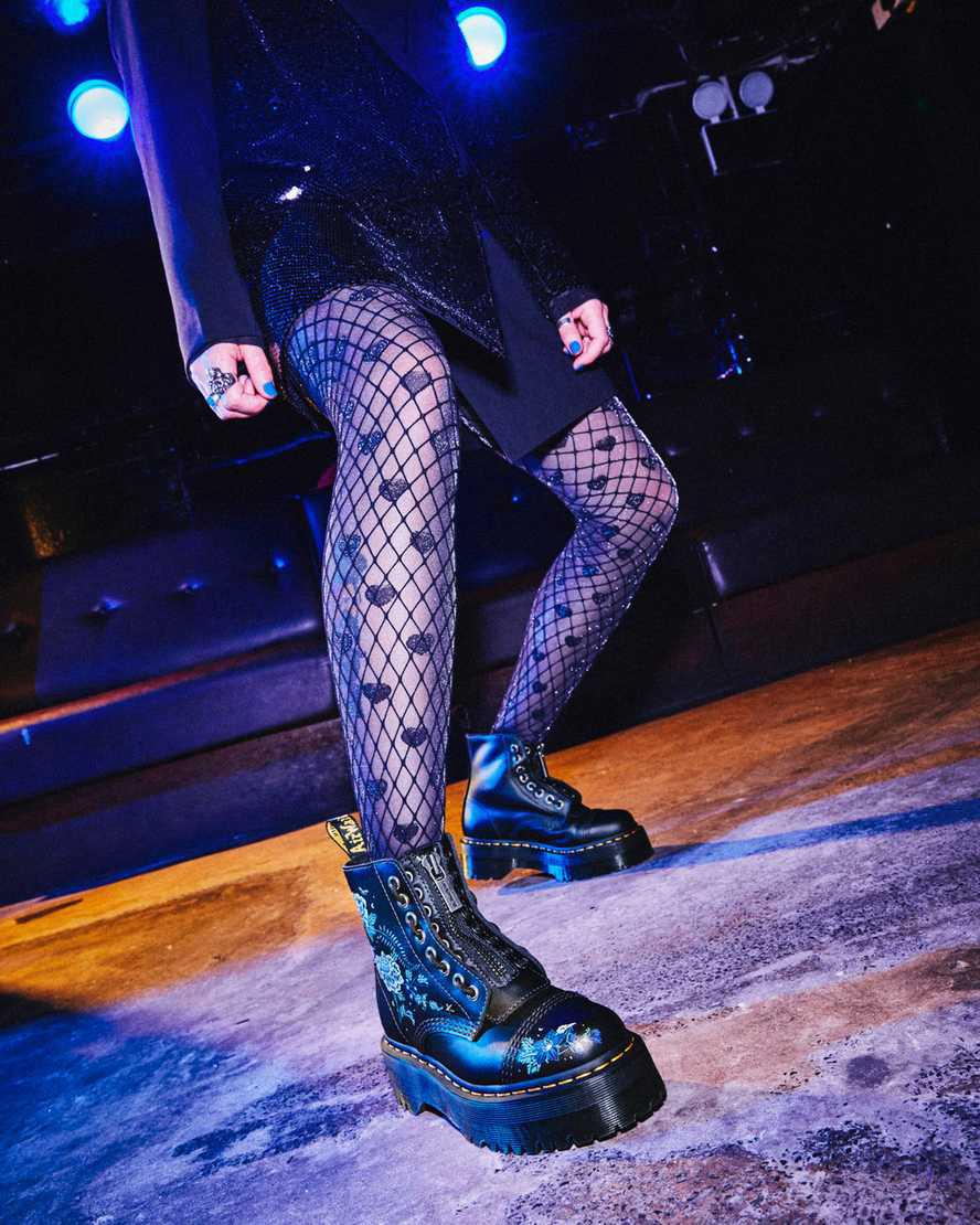 Botas Plataforma Dr Martens Sinclair Mystic Floral Leather Mujer Negras  España |  59682-CJZS