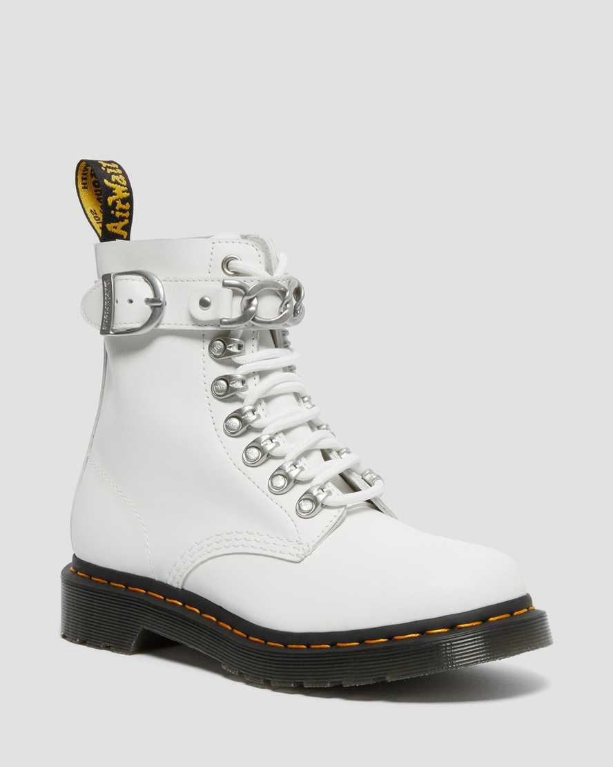 Botas con Cordones Dr Martens 1460 Pascal Chain Leather Mujer Blancas  España |  83167-FXUP