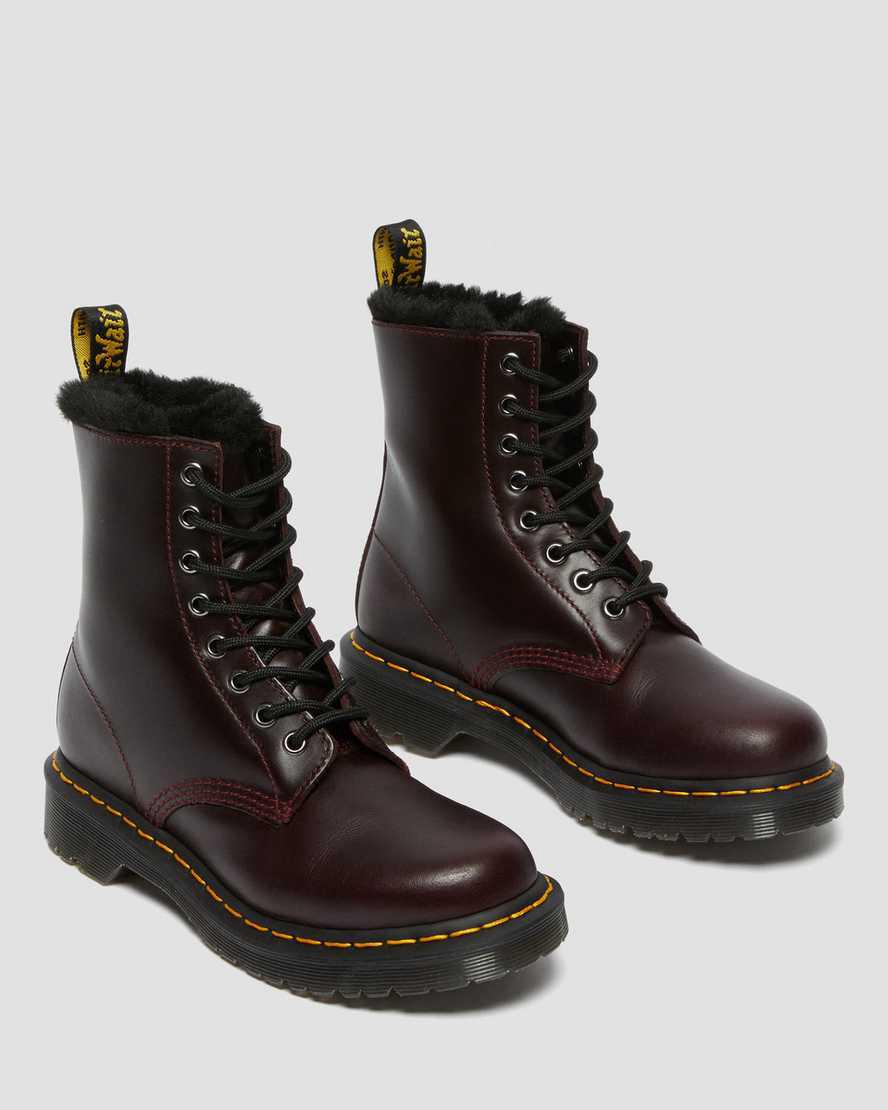 Botas de Invierno Dr Martens 1460 Serena Faux Fur Lined Lace Up Mujer Burdeos  España |  83614-EQYU