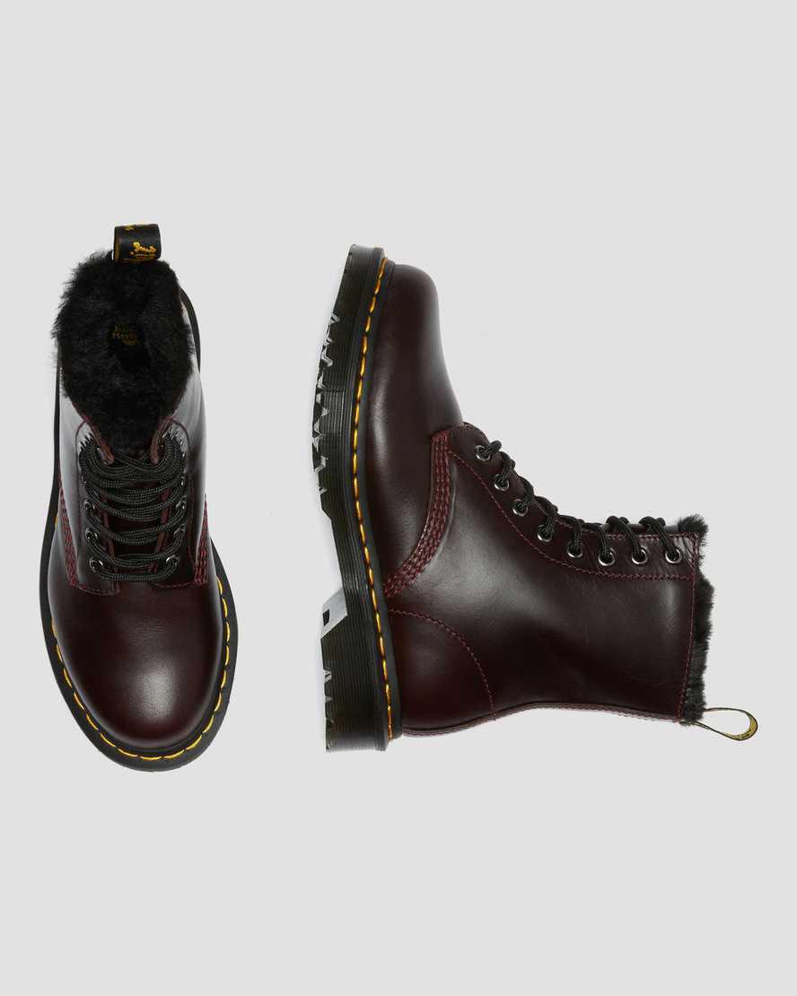Botas de Invierno Dr Martens 1460 Serena Faux Fur Lined Lace Up Mujer Burdeos  España |  83614-EQYU