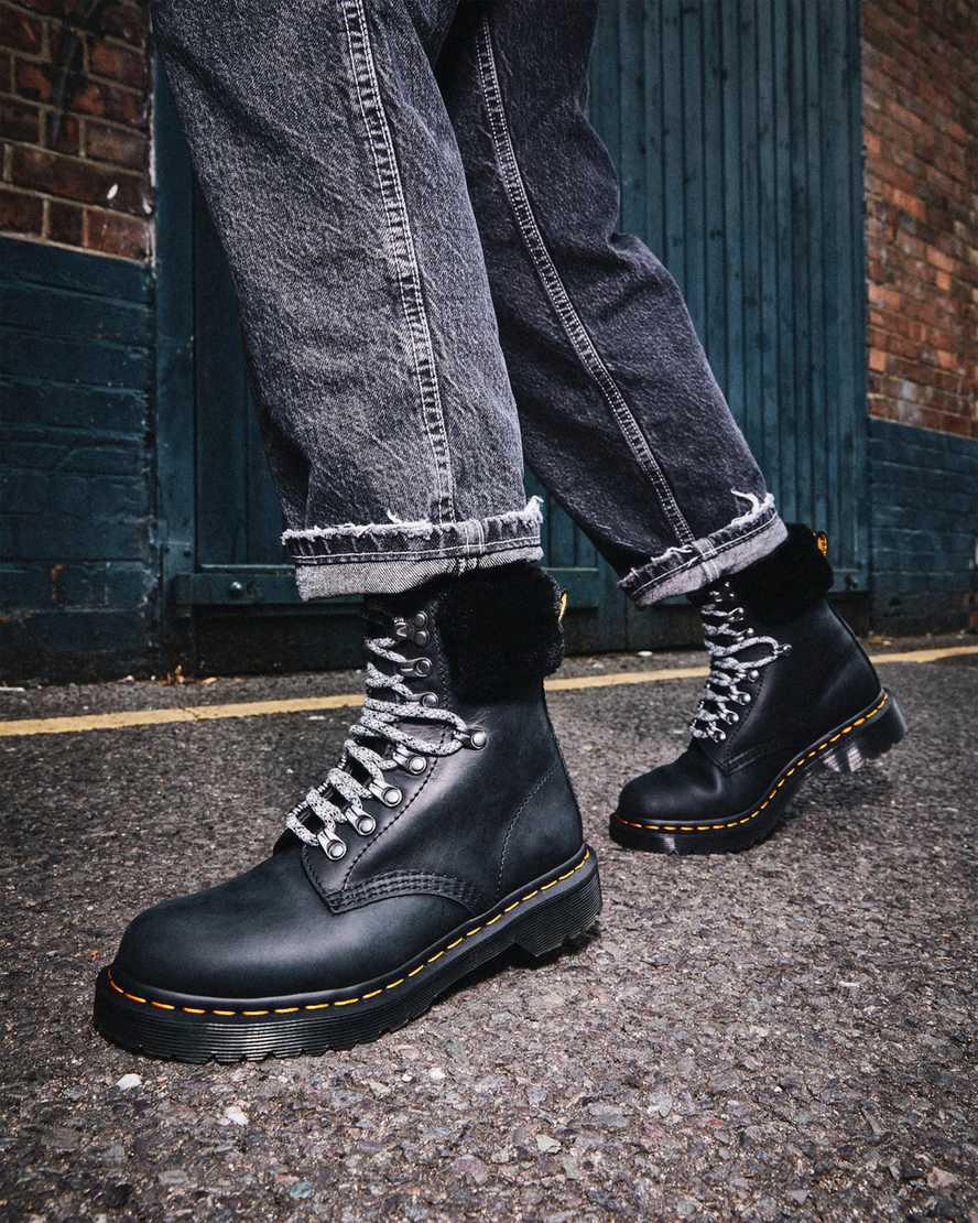 Botas de Invierno Dr Martens 1460 Serena Collar Faux Fur Lined Lace Up Mujer Negras  España |  86430-EVRD