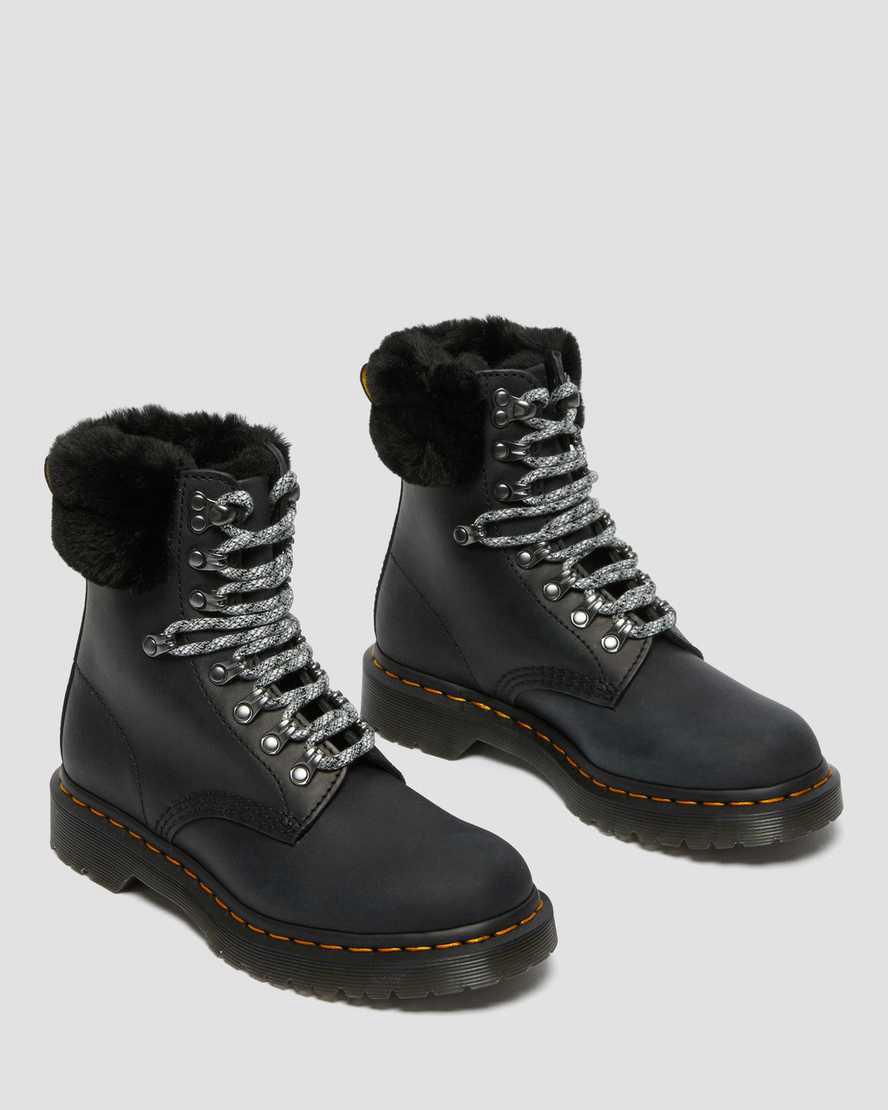 Botas de Invierno Dr Martens 1460 Serena Collar Faux Fur Lined Lace Up Mujer Negras  España |  86430-EVRD