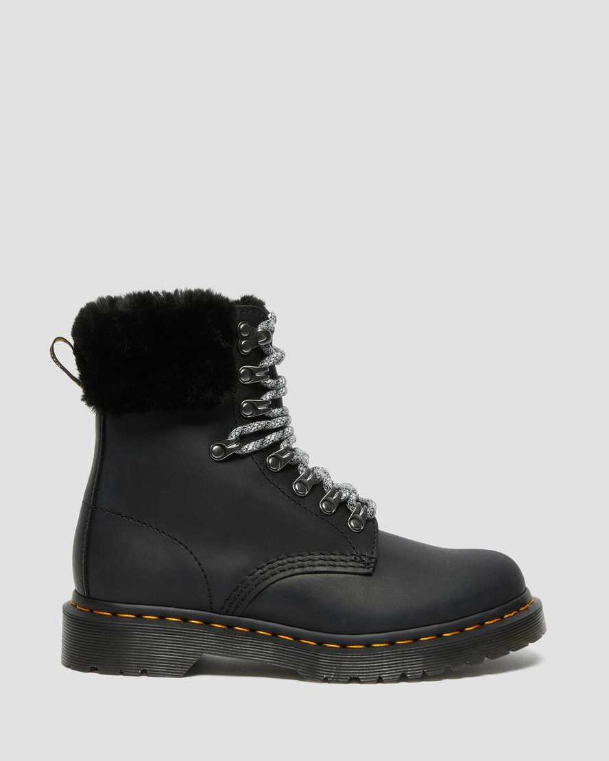 Botas de Invierno Dr Martens 1460 Serena Collar Faux Fur Lined Lace Up Mujer Negras  España |  86430-EVRD