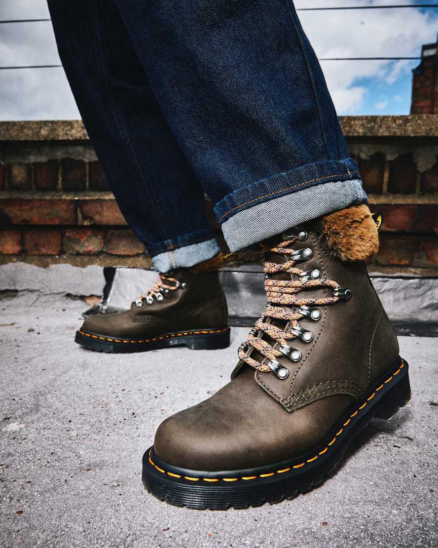 Botas de Invierno Dr Martens 1460 Serena Collar Faux Fur Lined Lace Up Mujer Gris  España |  92603-JSQK