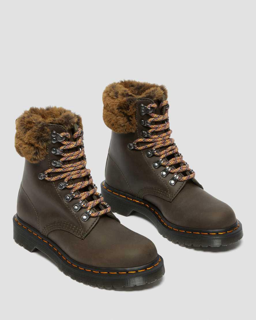 Botas de Invierno Dr Martens 1460 Serena Collar Faux Fur Lined Lace Up Mujer Gris  España |  92603-JSQK