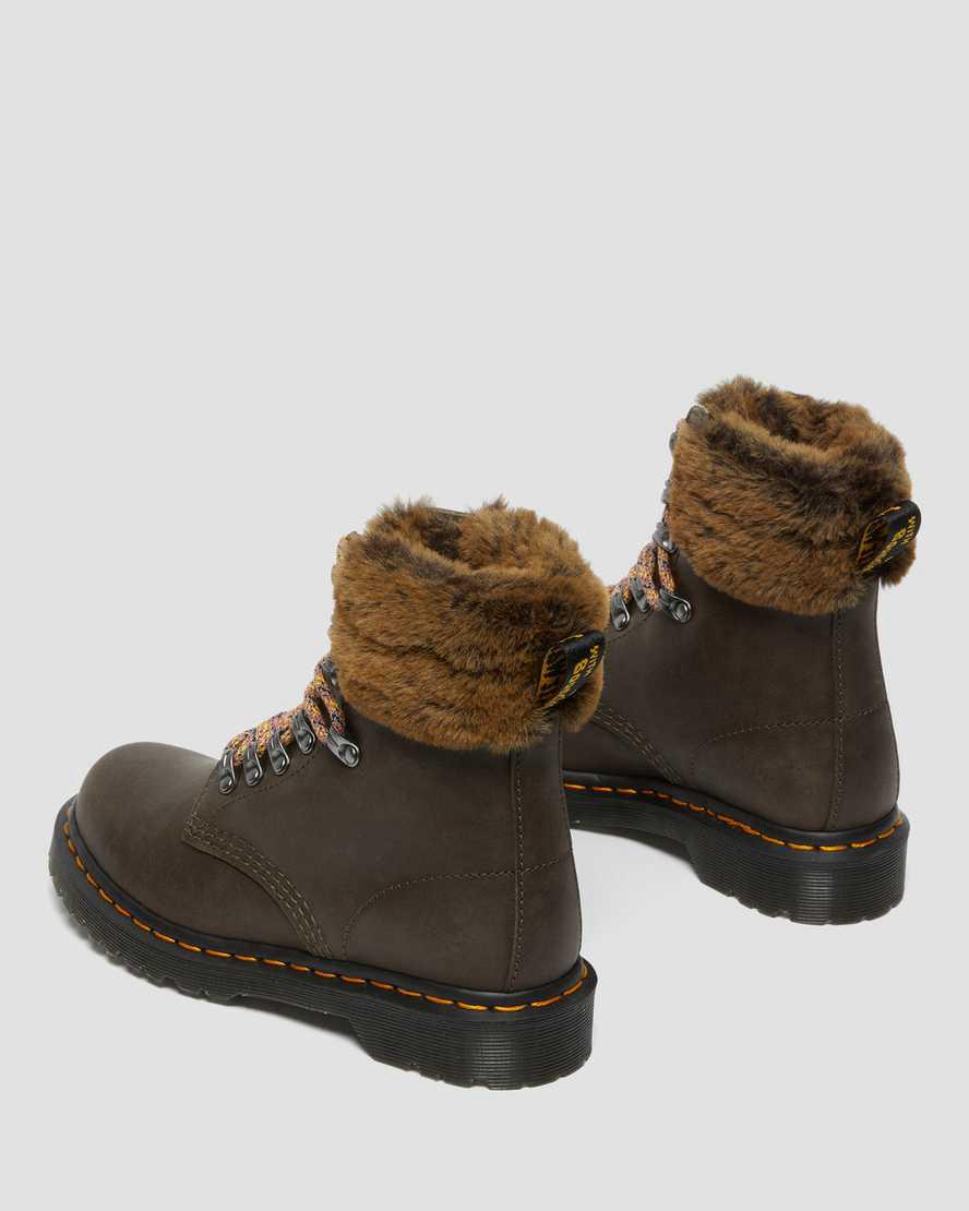 Botas de Invierno Dr Martens 1460 Serena Collar Faux Fur Lined Lace Up Mujer Gris  España |  92603-JSQK