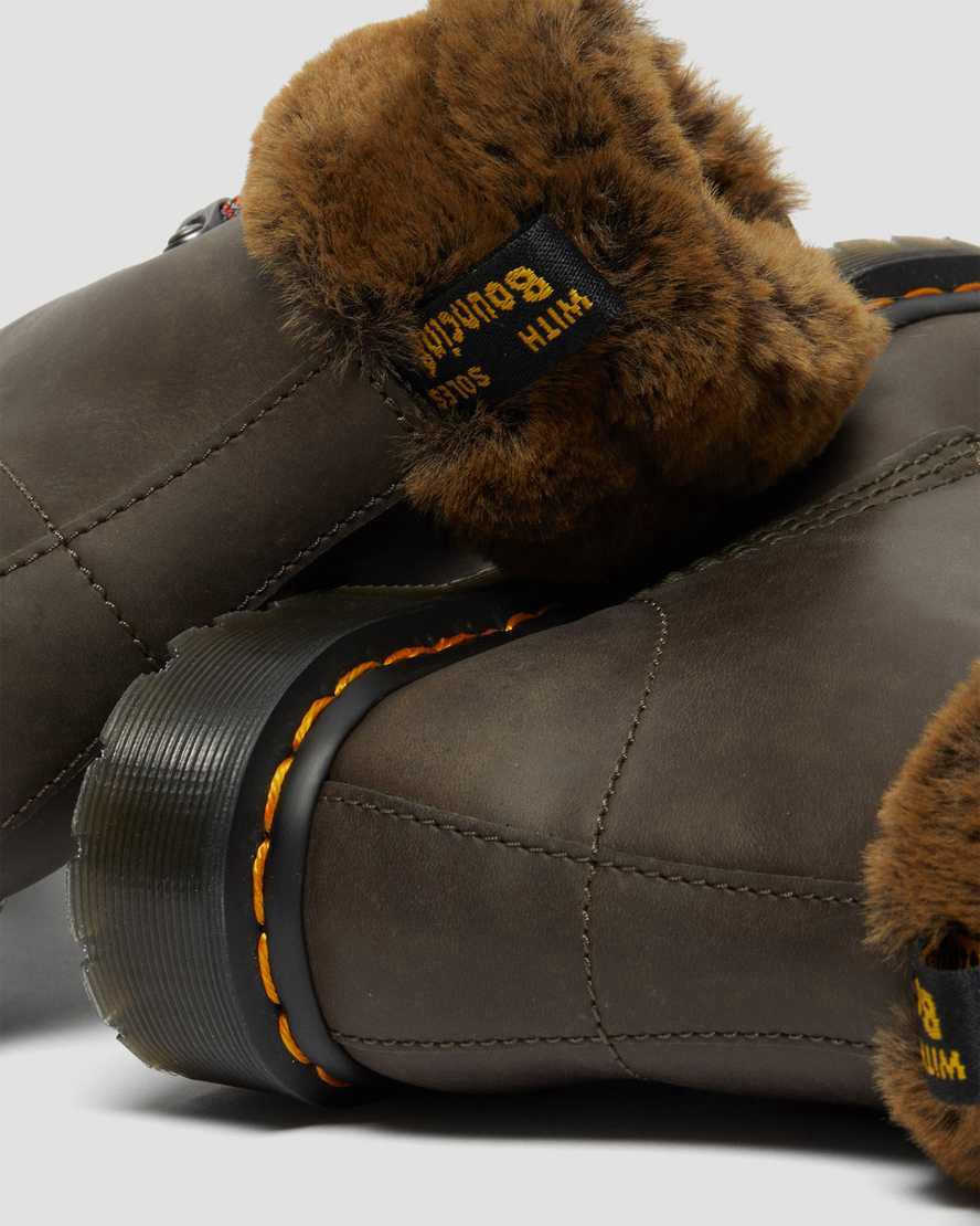 Botas de Invierno Dr Martens 1460 Serena Collar Faux Fur Lined Lace Up Mujer Gris  España |  92603-JSQK