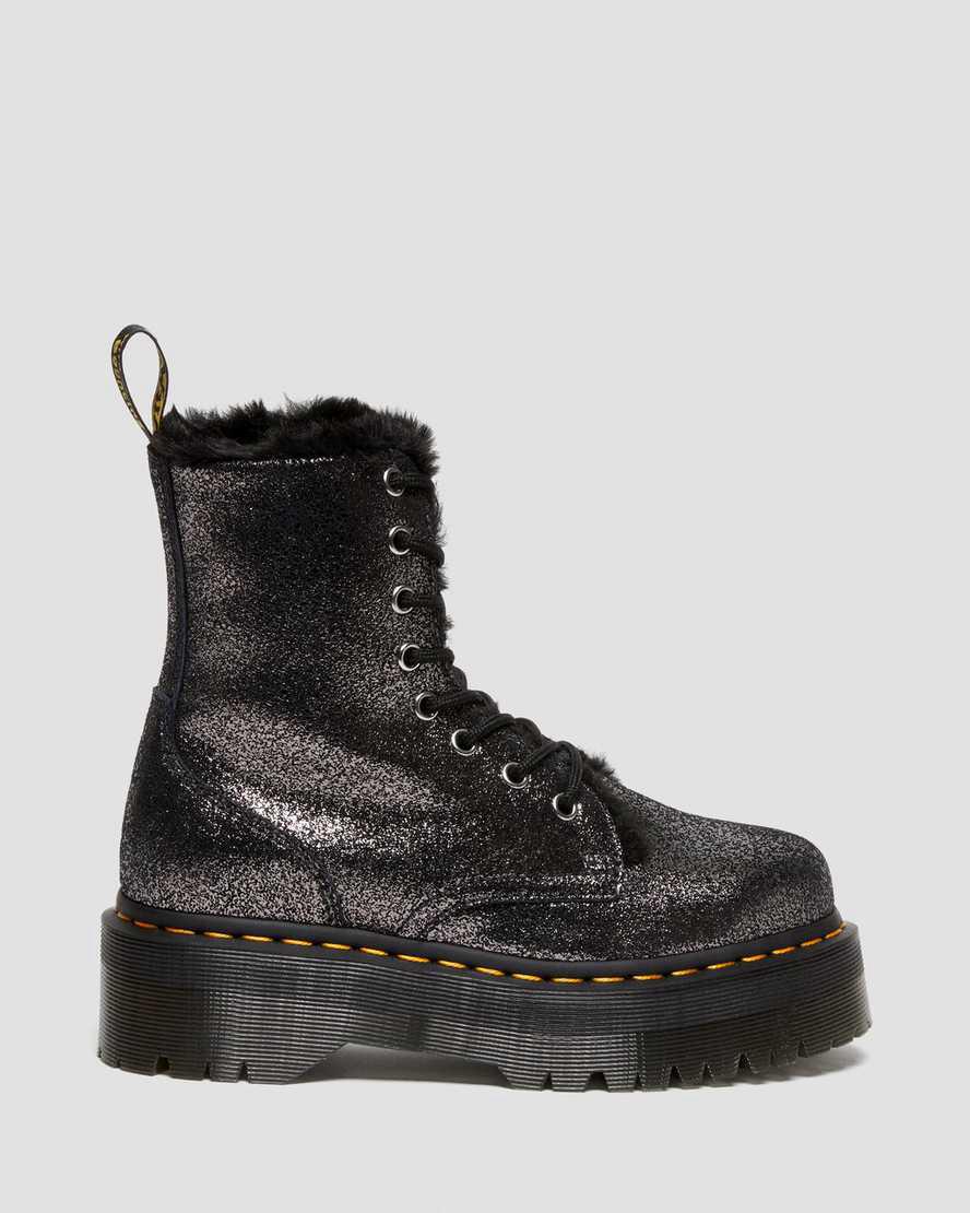 Botas de Invierno Dr Martens Jadon Boot Faux Fur-Lined Metallic Leather Platforms Mujer Negras  España |  83175-UATN