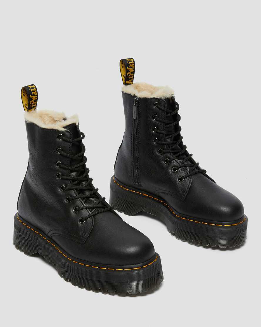 Botas de Invierno Dr Martens Jadon Boot Leather Faux Fur Lined Platforms Hombre Negras  España |  87342-OGKJ