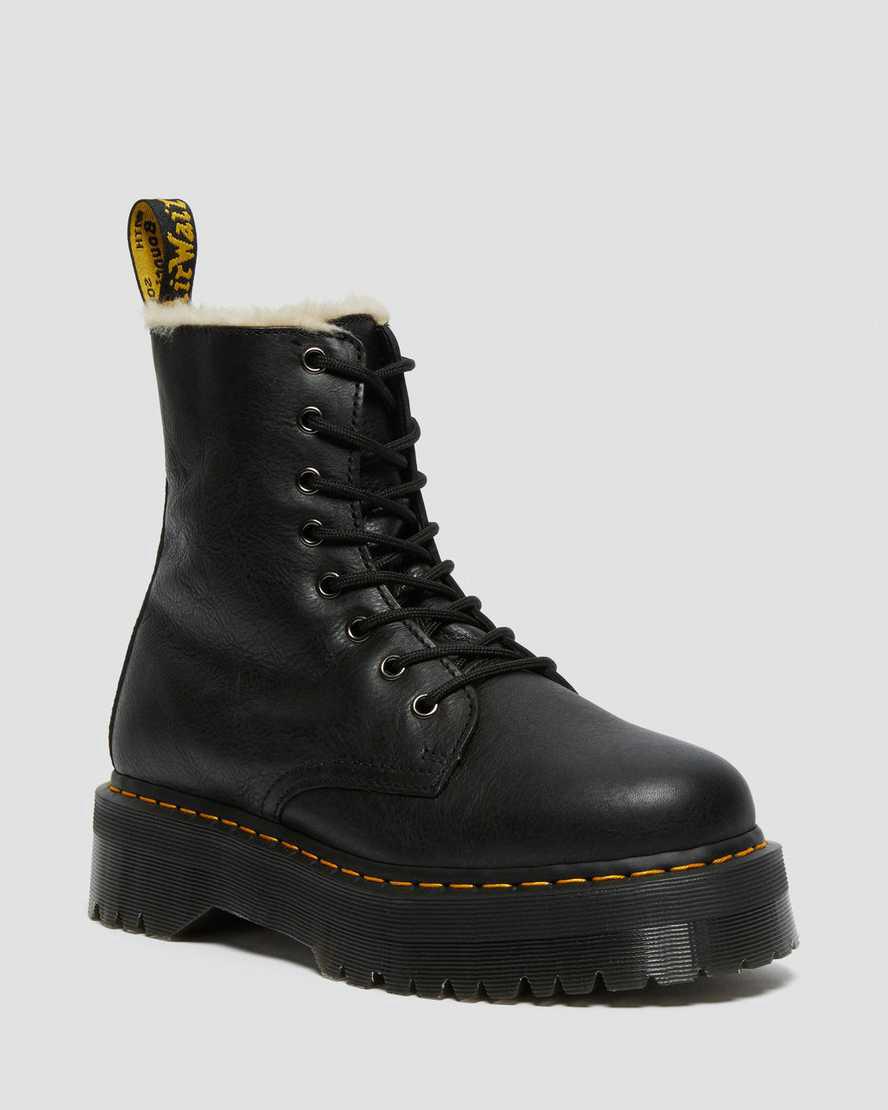 Botas de Invierno Dr Martens Jadon Boot Leather Faux Fur Lined Platforms Hombre Negras  España |  87342-OGKJ
