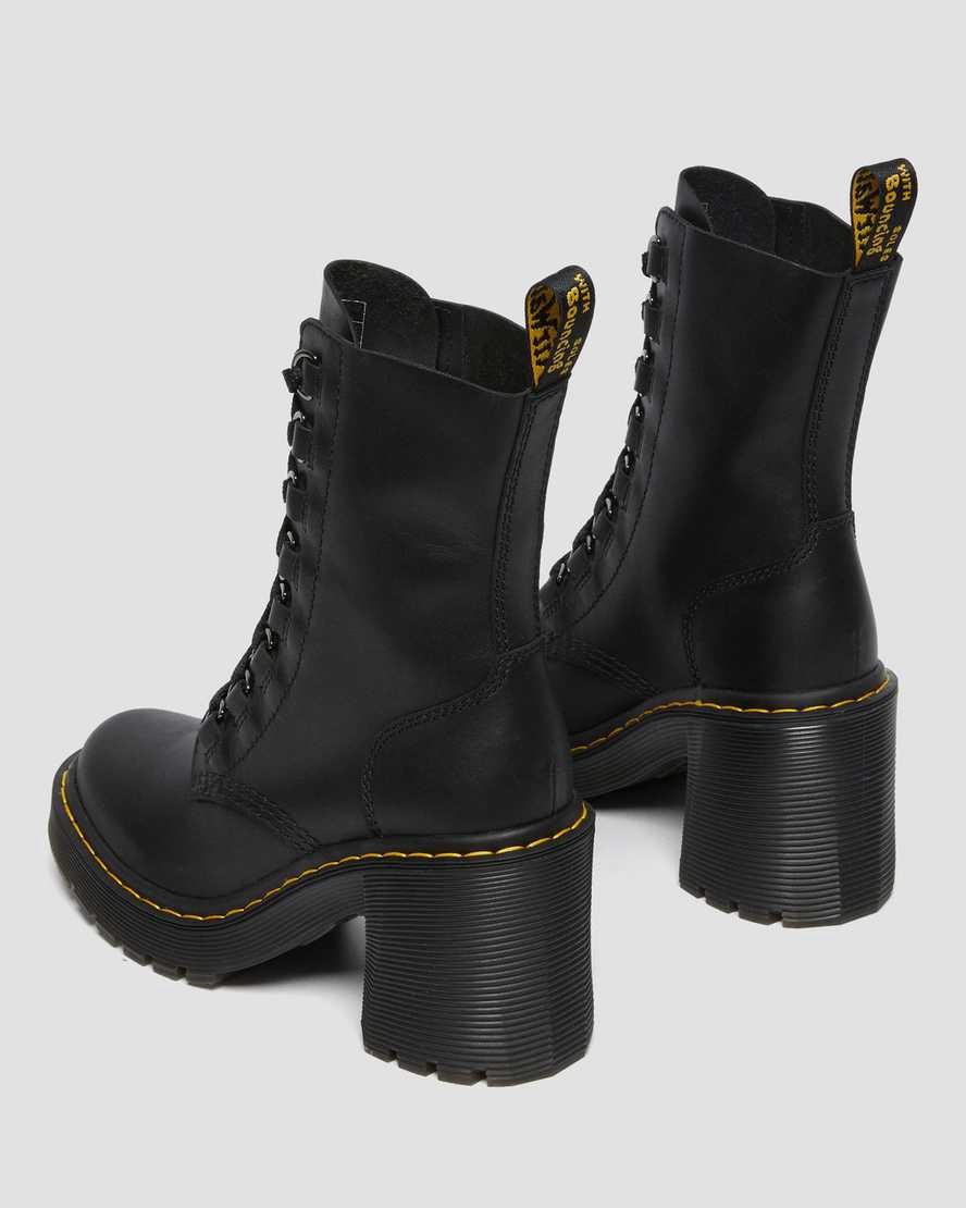 Botas de Tacon Dr Martens Chesney Leather Flared Lace Up Mujer Negras  España |  27185-LHDT