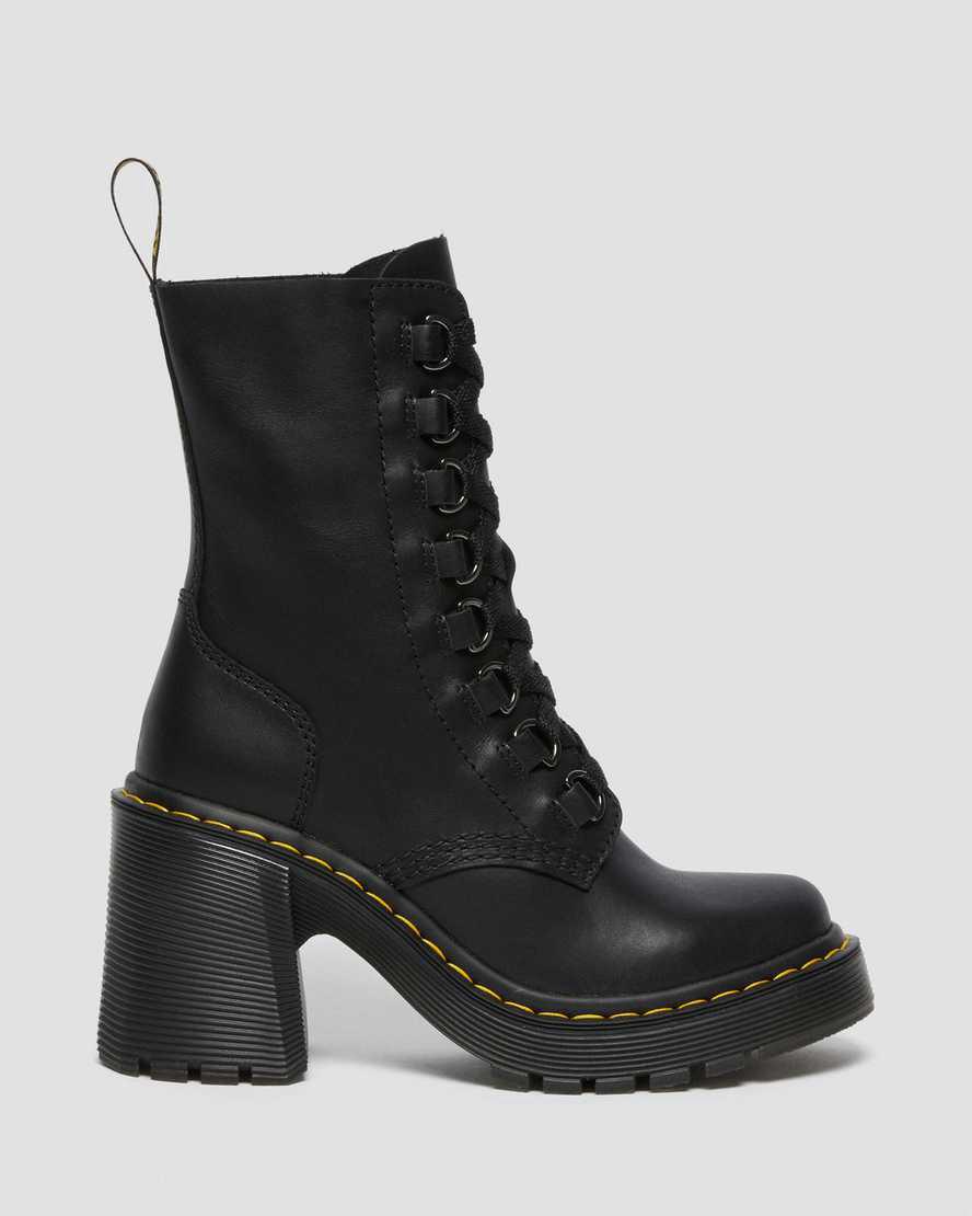 Botas de Tacon Dr Martens Chesney Leather Flared Lace Up Mujer Negras  España |  27185-LHDT