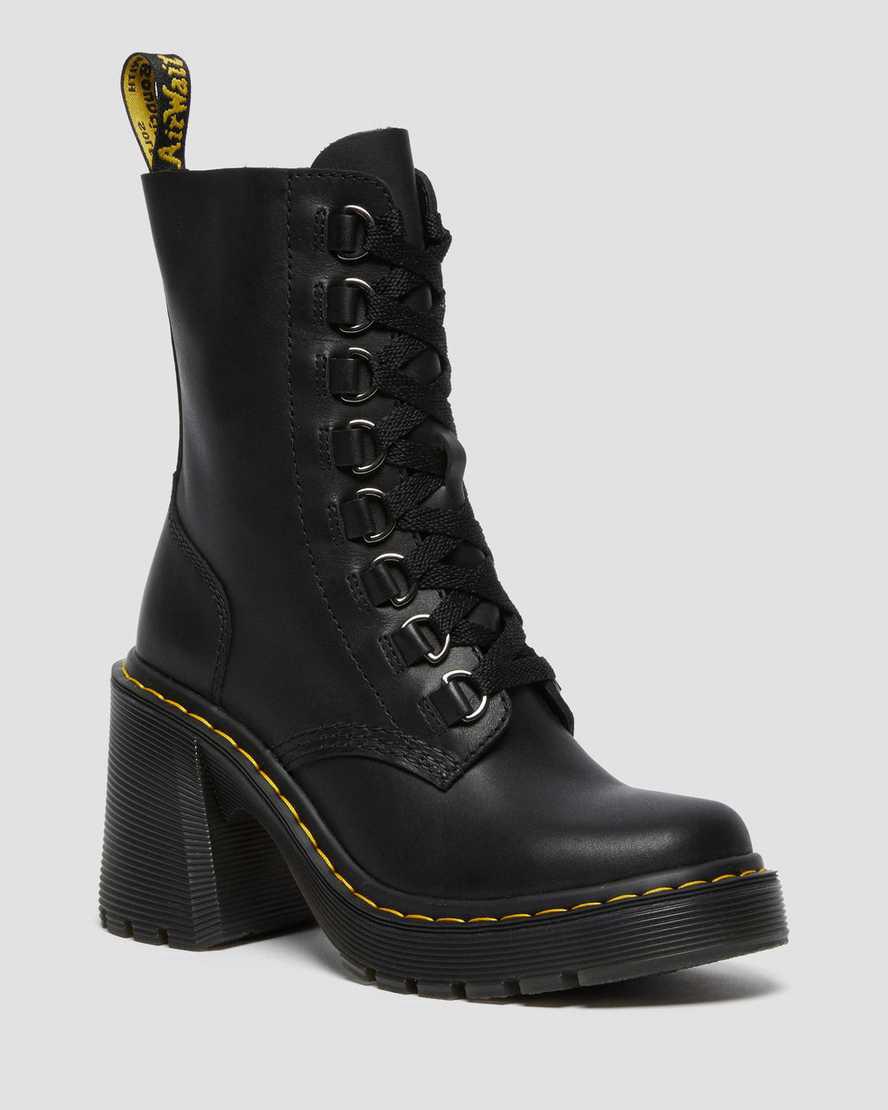 Botas de Tacon Dr Martens Chesney Leather Flared Lace Up Mujer Negras  España |  27185-LHDT