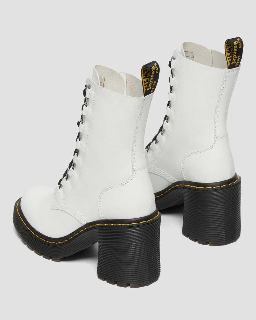 Botas de Tacon Dr Martens Chesney Leather Flared Lace Up Mujer Blancas  España |  56097-ODRC
