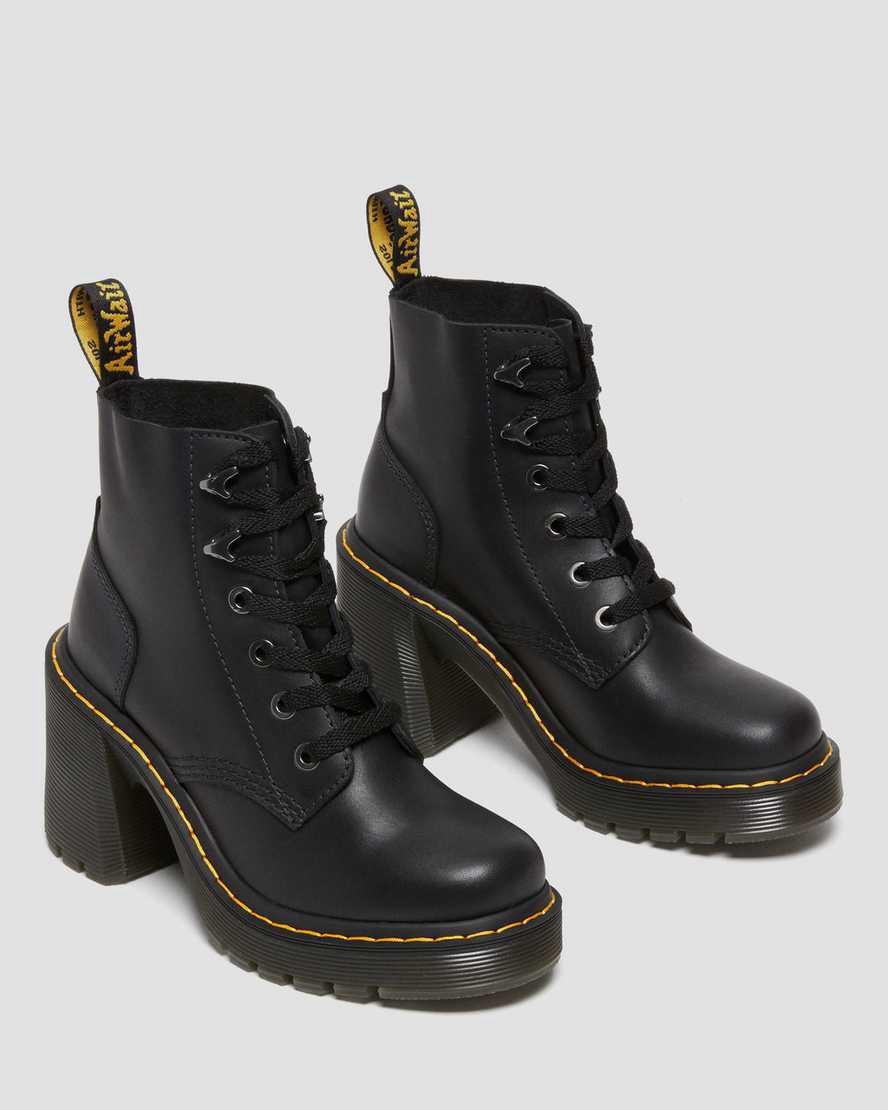 Botas de Tacon Dr Martens Jesy Sendal Leather Lace Up Flared Mujer Negras  España |  32087-UCTZ