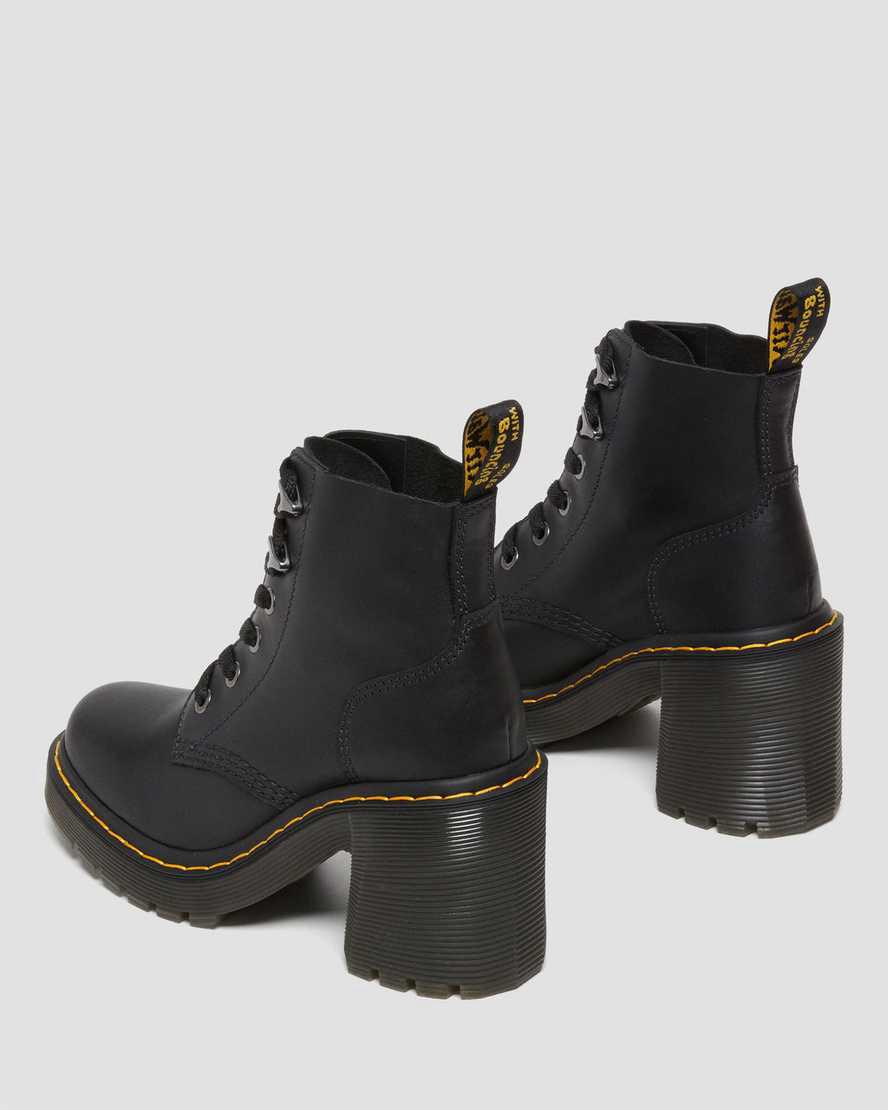 Botas de Tacon Dr Martens Jesy Sendal Leather Lace Up Flared Mujer Negras  España |  32087-UCTZ