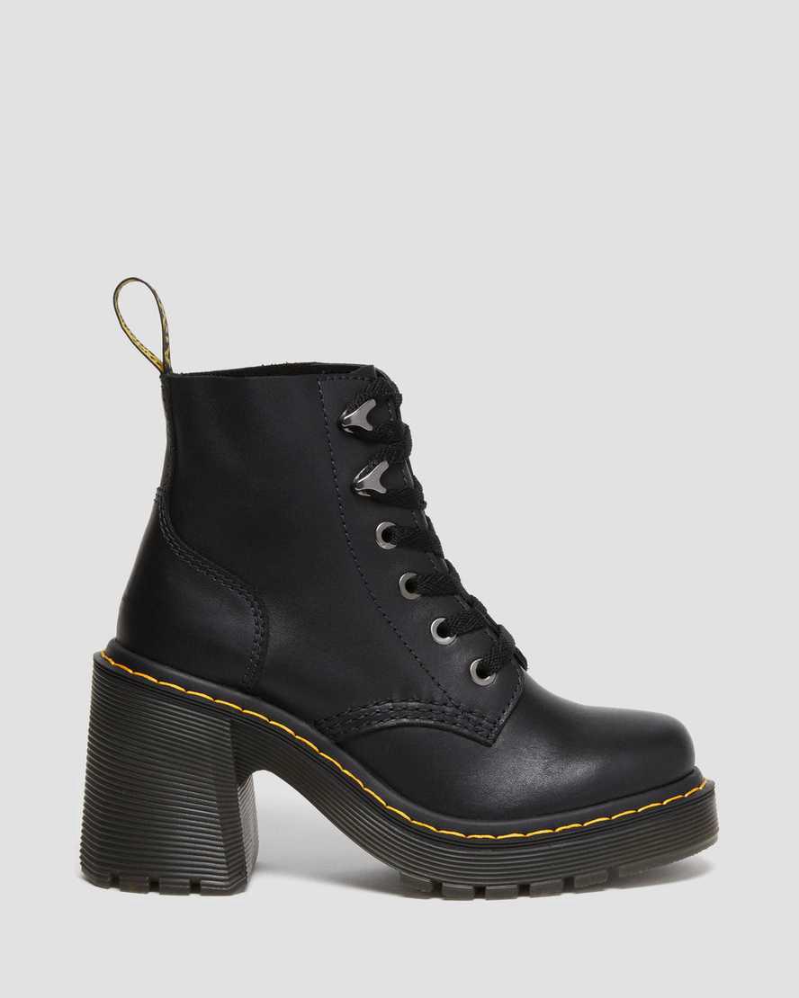 Botas de Tacon Dr Martens Jesy Sendal Leather Lace Up Flared Mujer Negras  España |  32087-UCTZ
